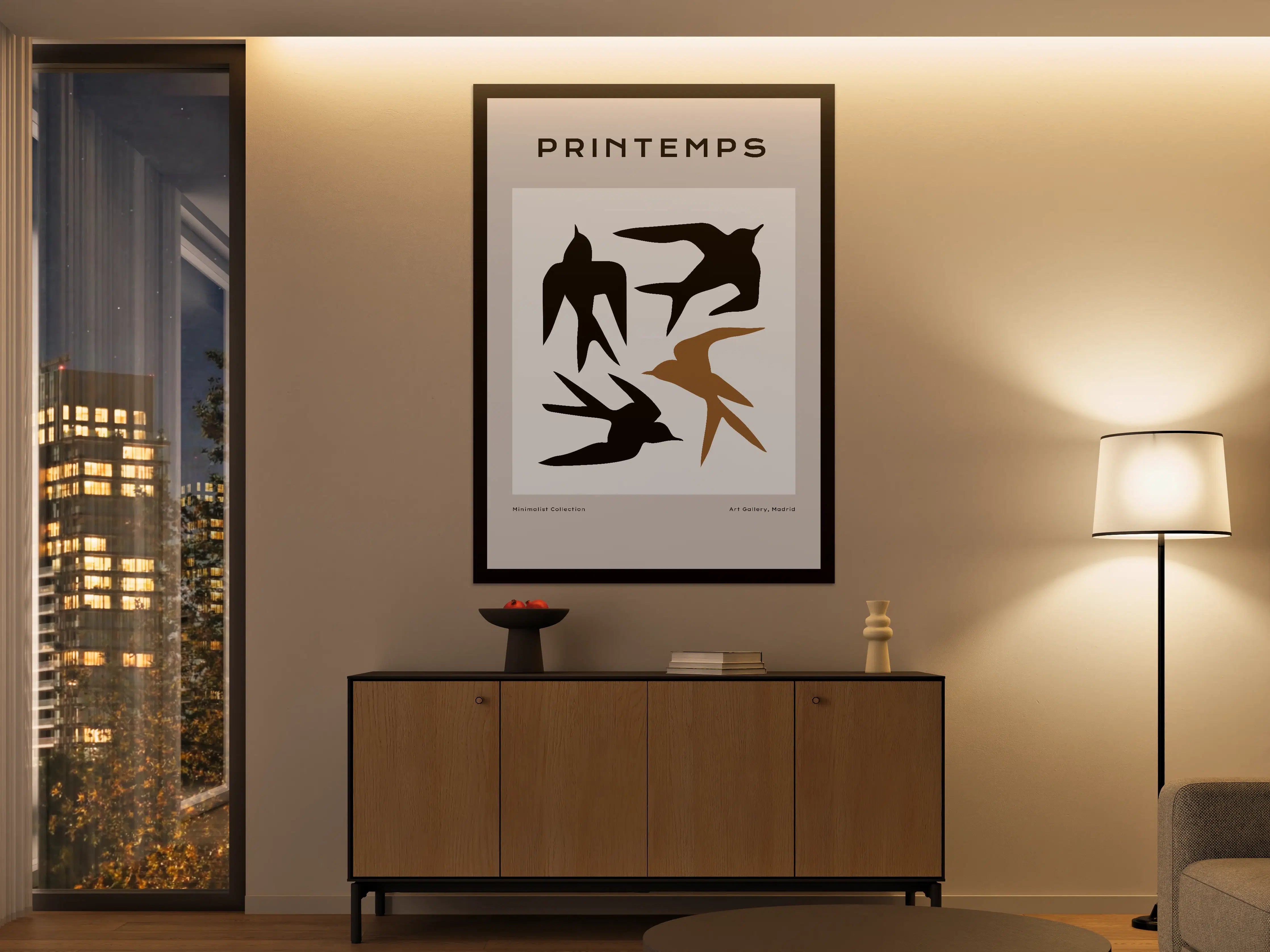 Große Wandbilder - Minimalistische Vogelillustration in Schwarz und Braun