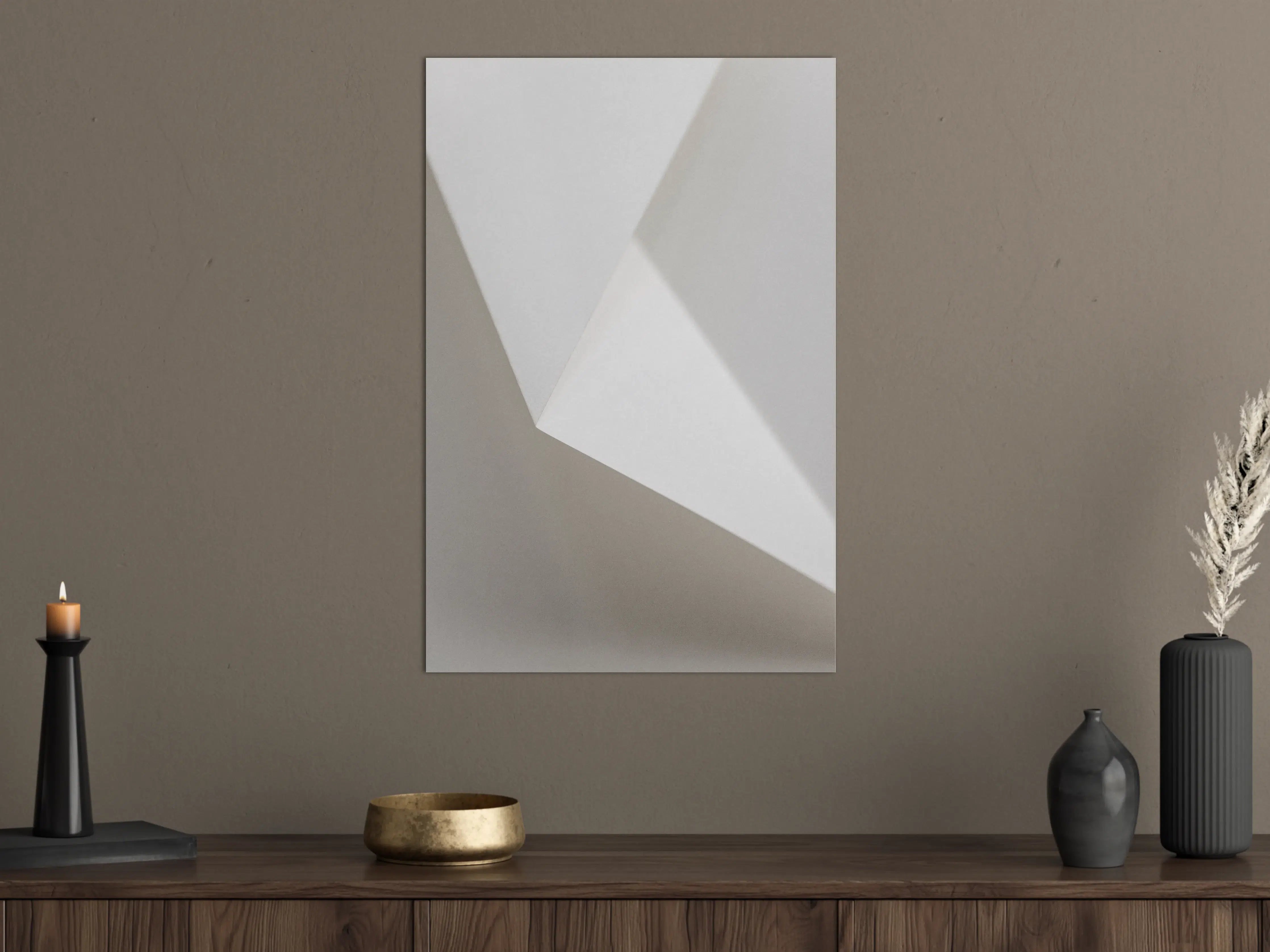 Große Wandbilder - Minimalistische Weiß-Grau Papierfaltung