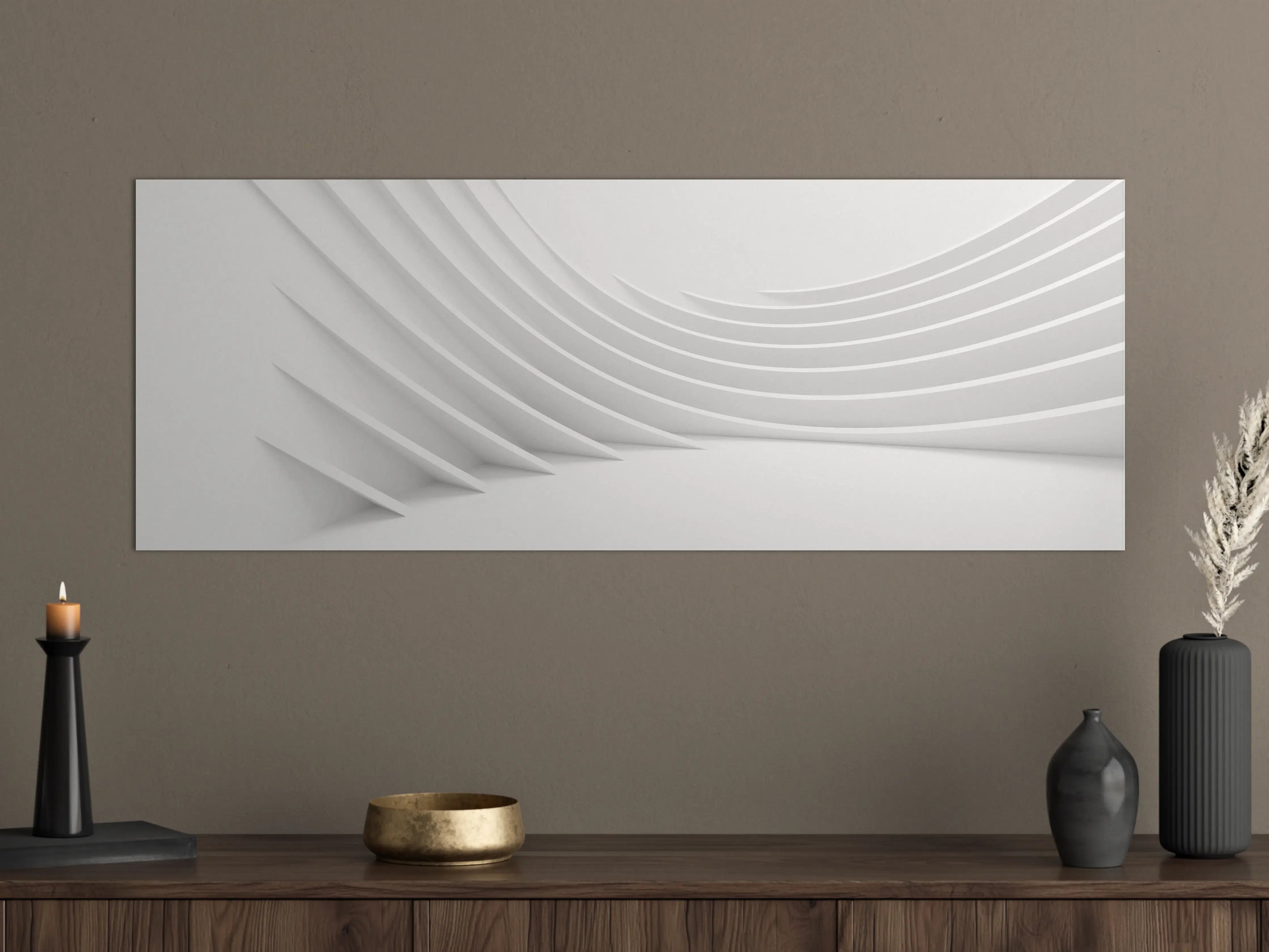 Große Wandbilder - Minimalistische Weiß-Grau Welle