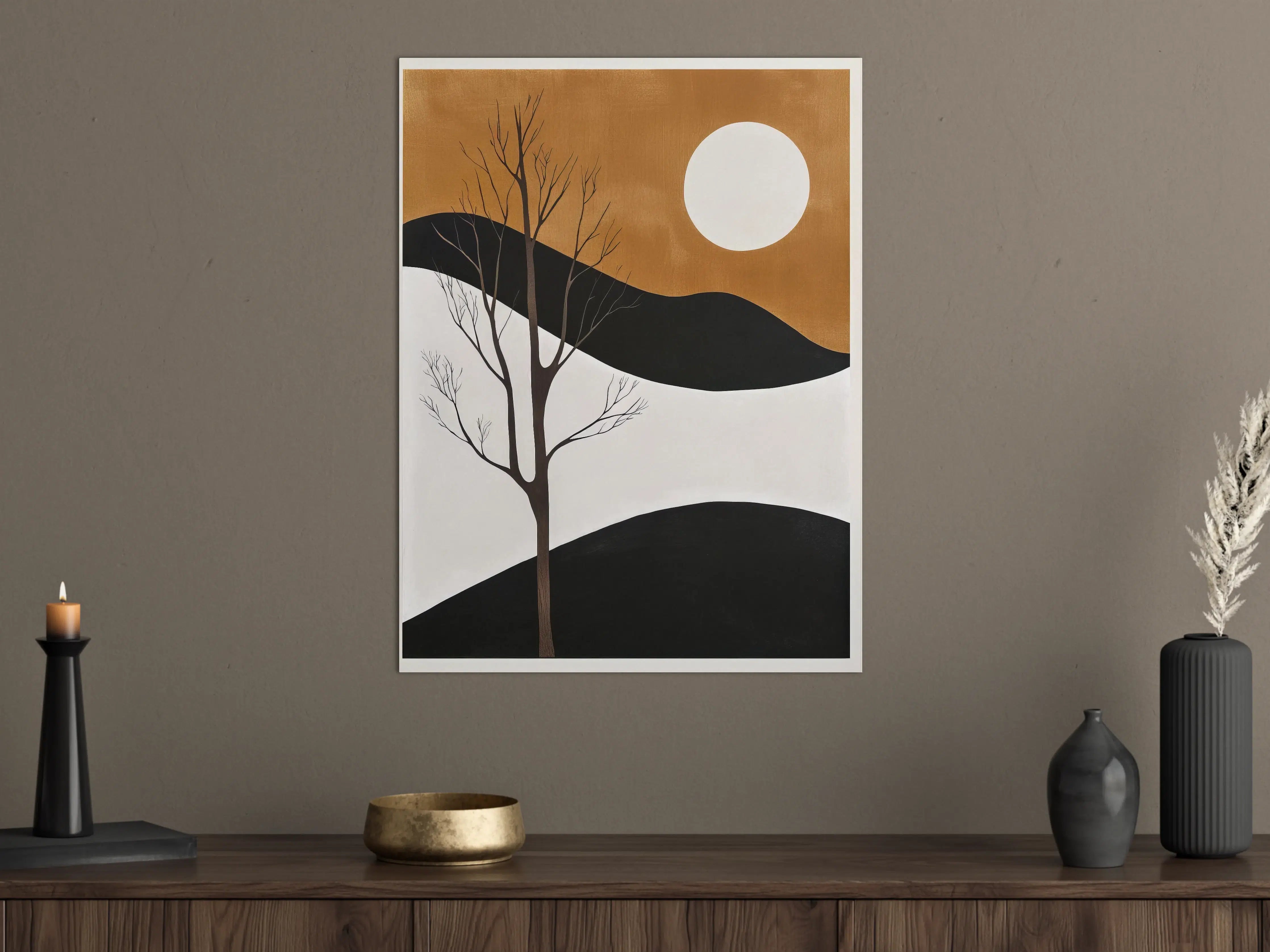 Große Wandbilder - Minimalistische Winterlandschaft in Braun, Schwarz und Weiß