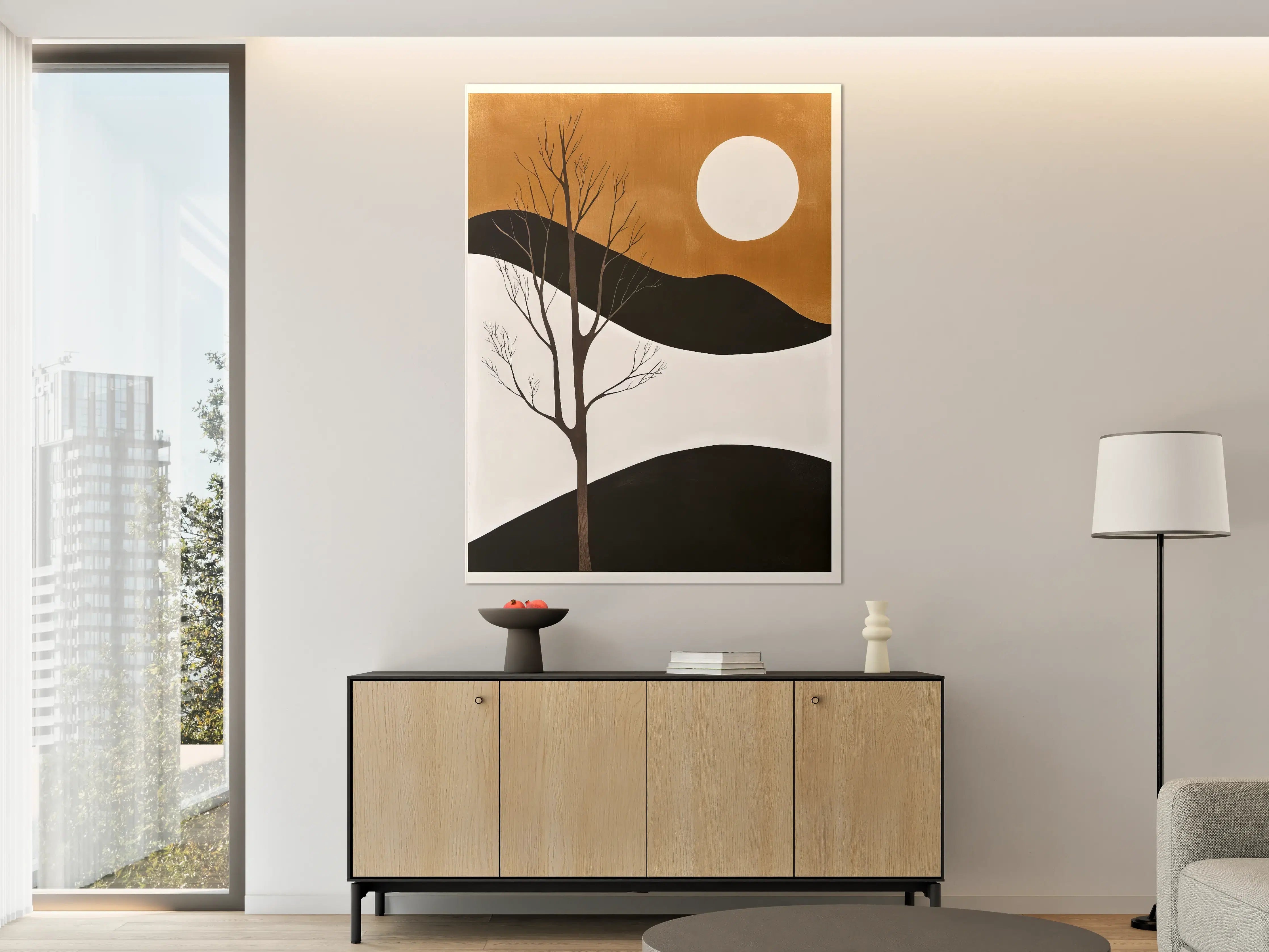 Große Wandbilder - Minimalistische Winterlandschaft in Braun, Schwarz und Weiß