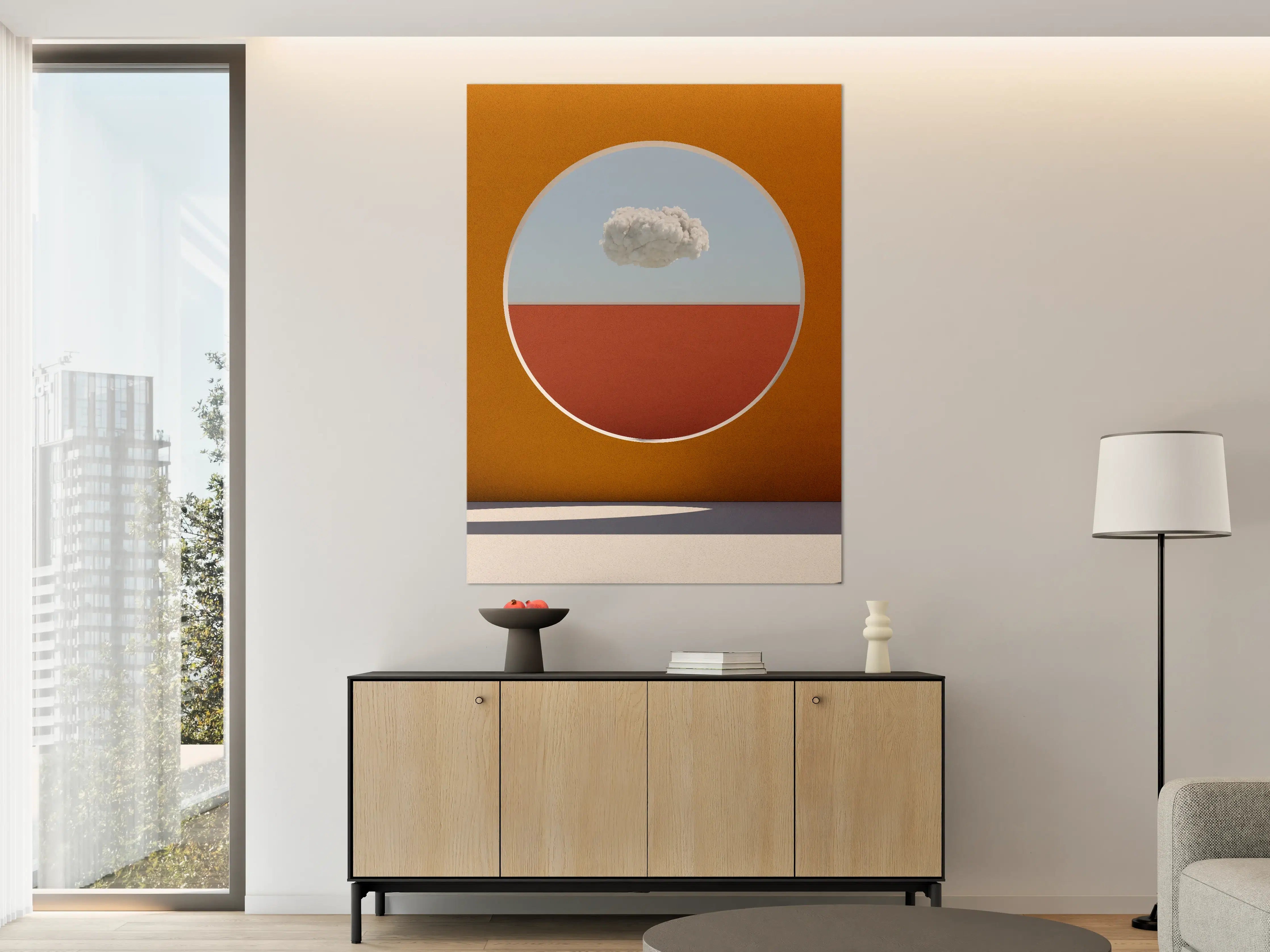 Große Wandbilder - Minimalistische Wolke im Fensterrahmen