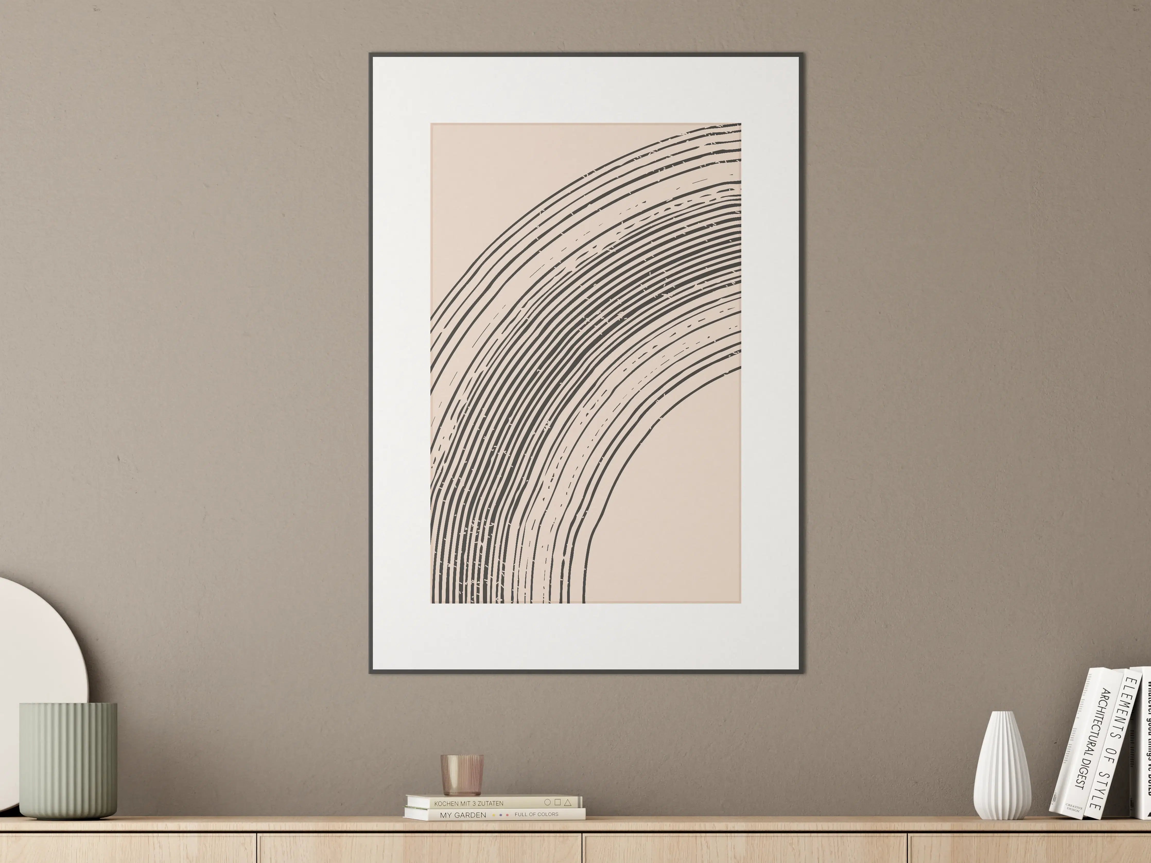 Große Wandbilder - Minimalistischer Bogen mit schwarzen Linien auf beigem Hintergrund