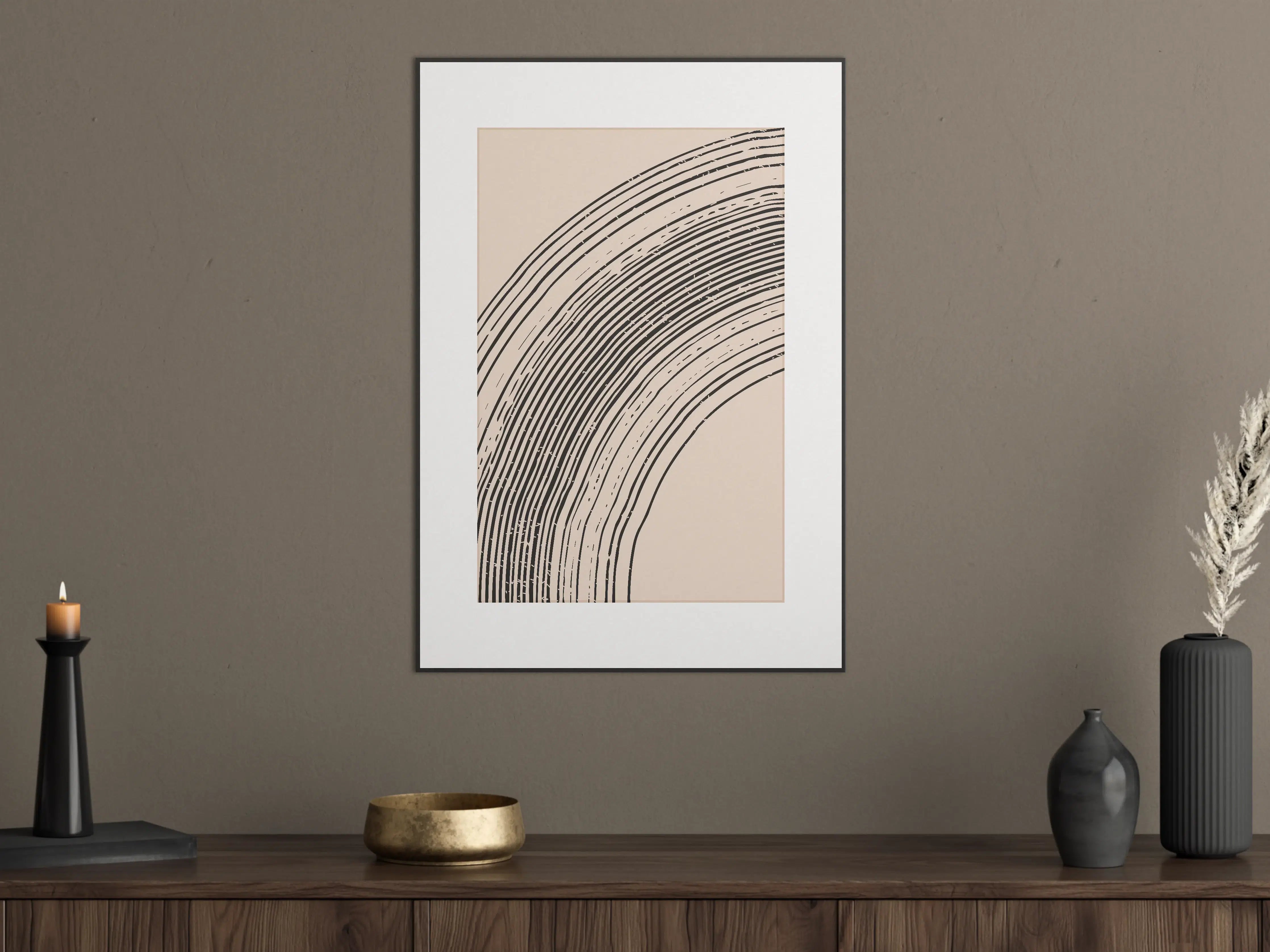 Große Wandbilder - Minimalistischer Bogen mit schwarzen Linien auf beigem Hintergrund