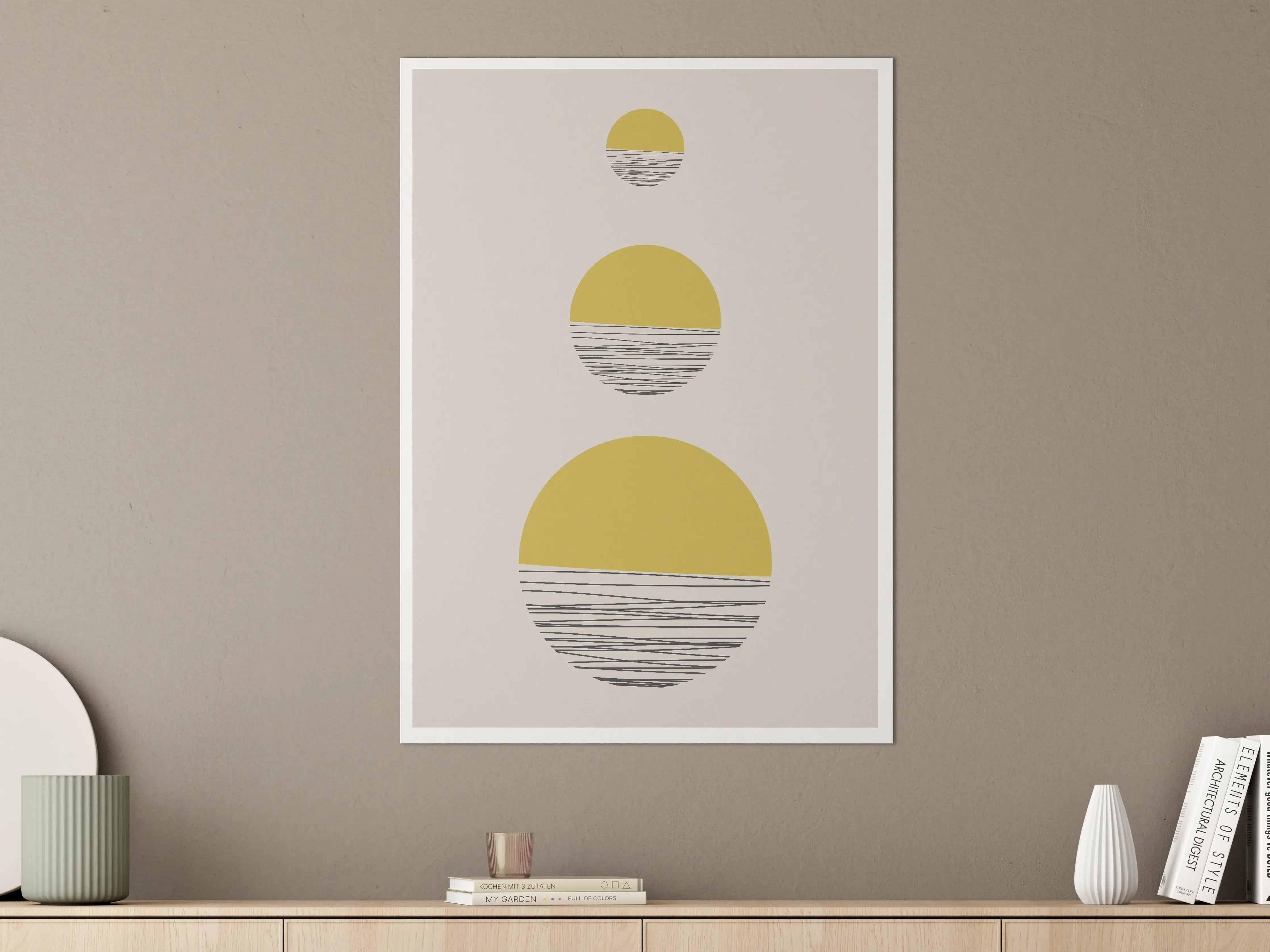 Große Wandbilder - Minimalistischer Sonnenuntergang in Gelb und Schwarz-Weiß