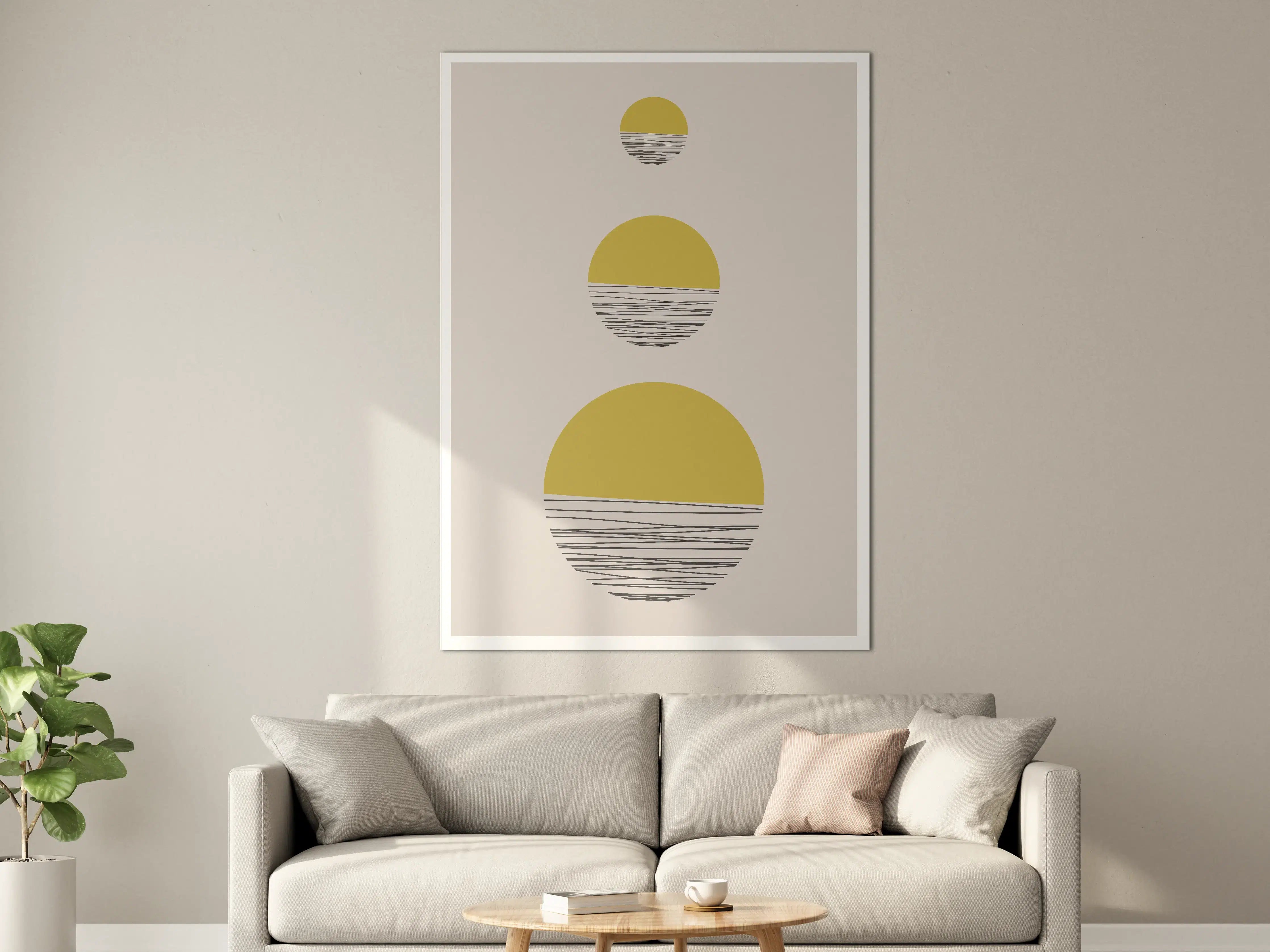 Große Wandbilder - Minimalistischer Sonnenuntergang in Gelb und Schwarz-Weiß