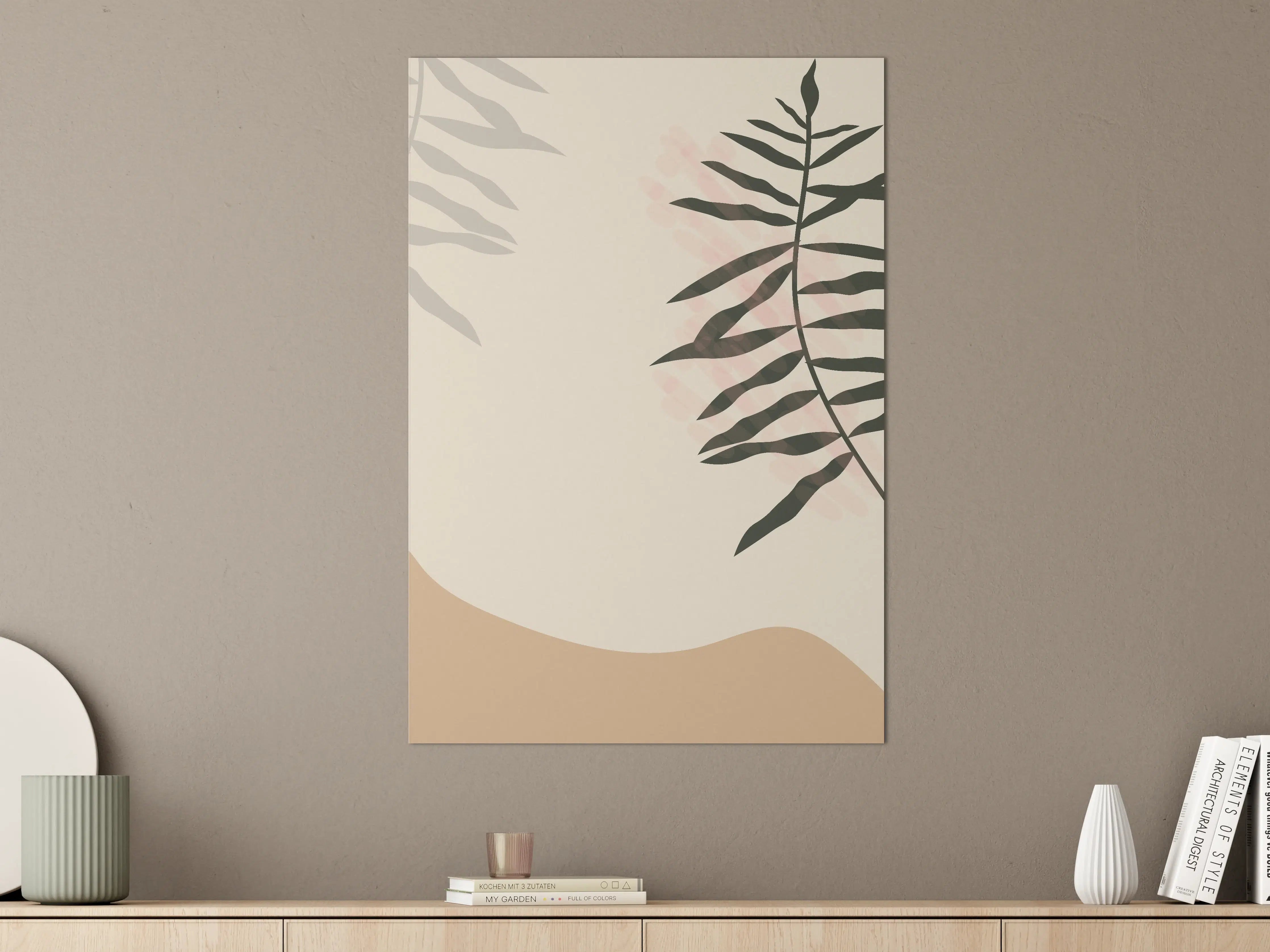 Große Wandbilder - Minimalistisches Blattmotiv in Erdtönen