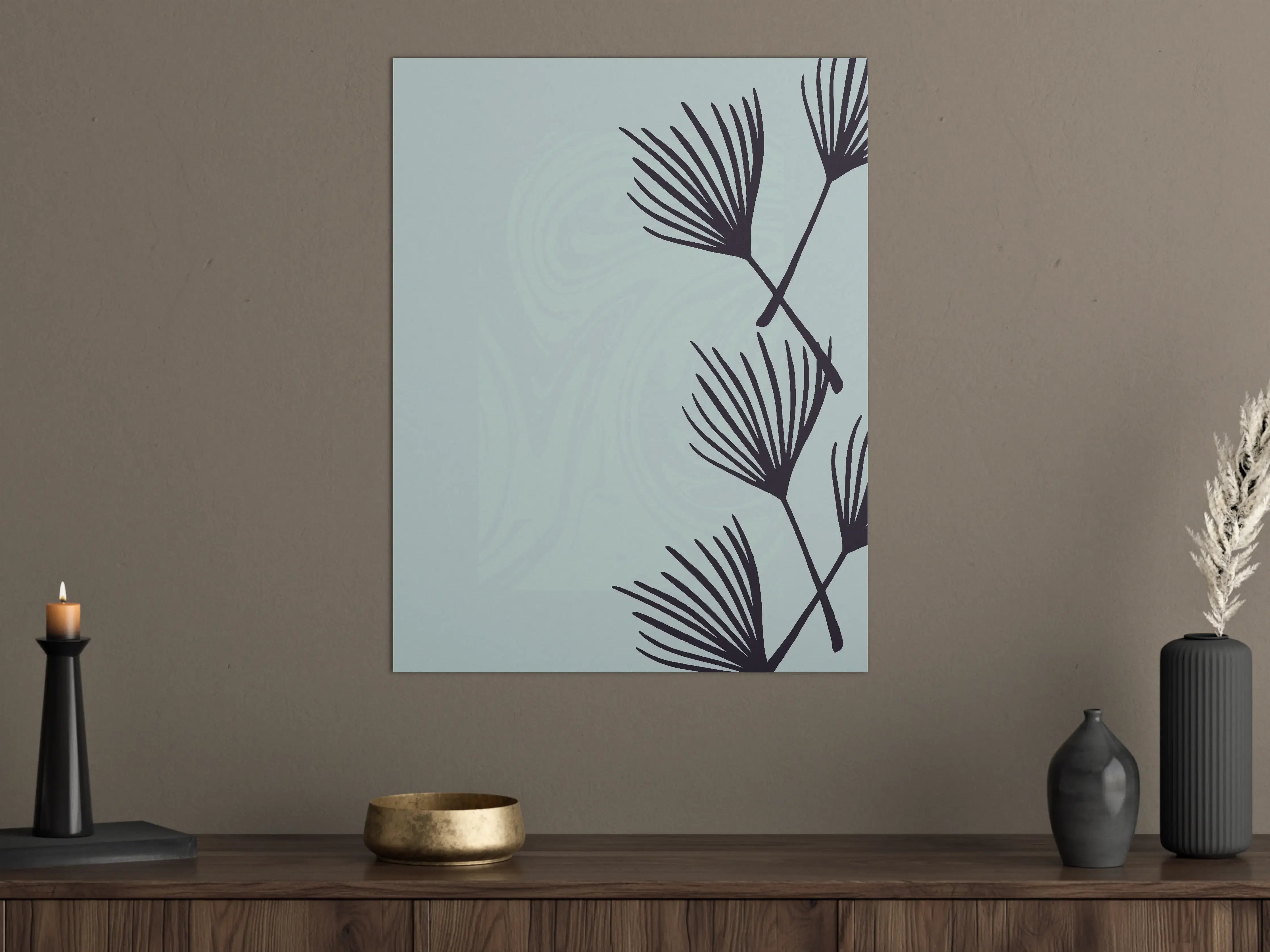 Große Wandbilder - Minimalistisches Blattmuster in Blau