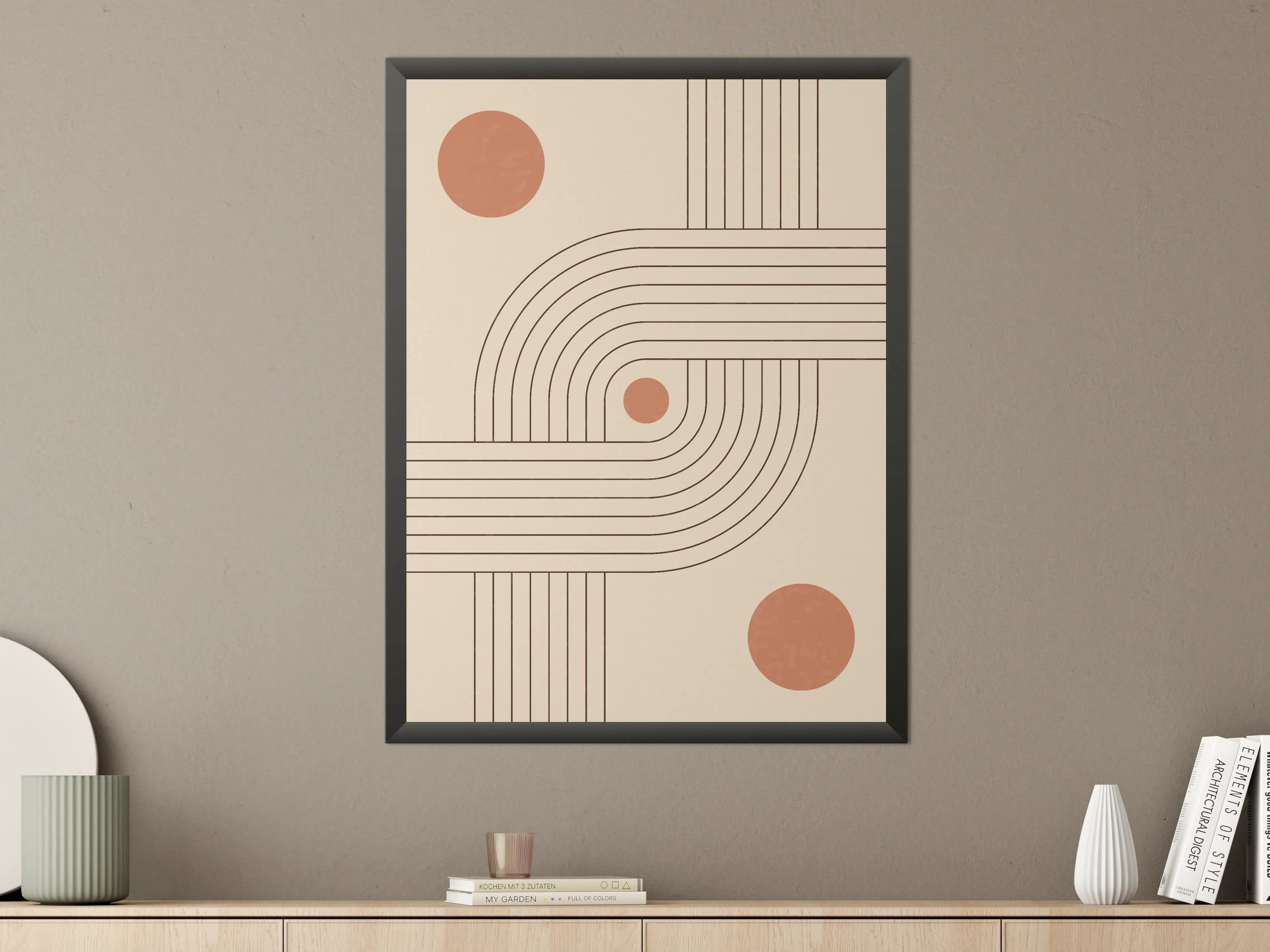 Große Wandbilder - Minimalistisches Linien-Design mit Sonnen- und Monddetails