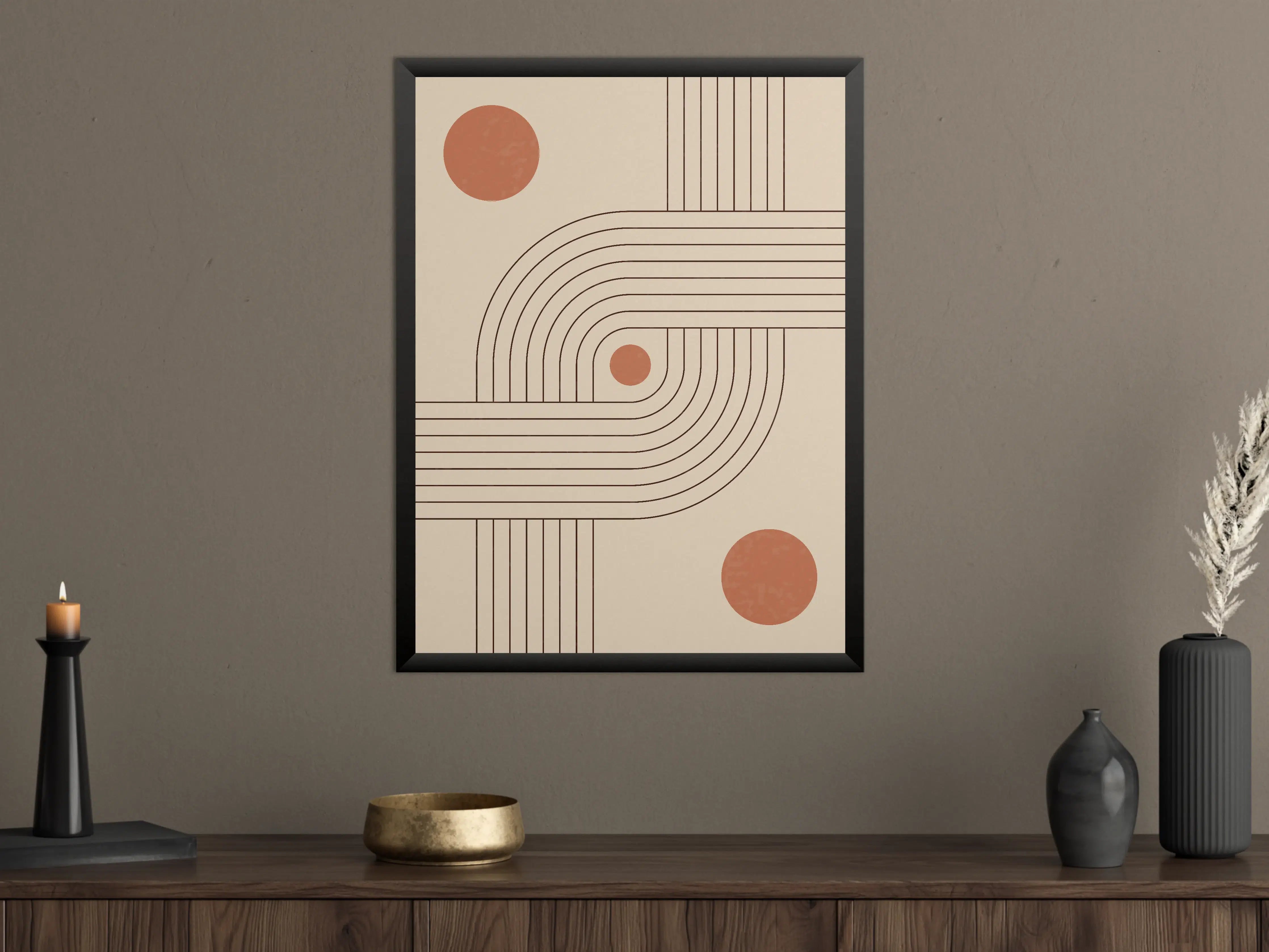 Große Wandbilder - Minimalistisches Linien-Design mit Sonnen- und Monddetails