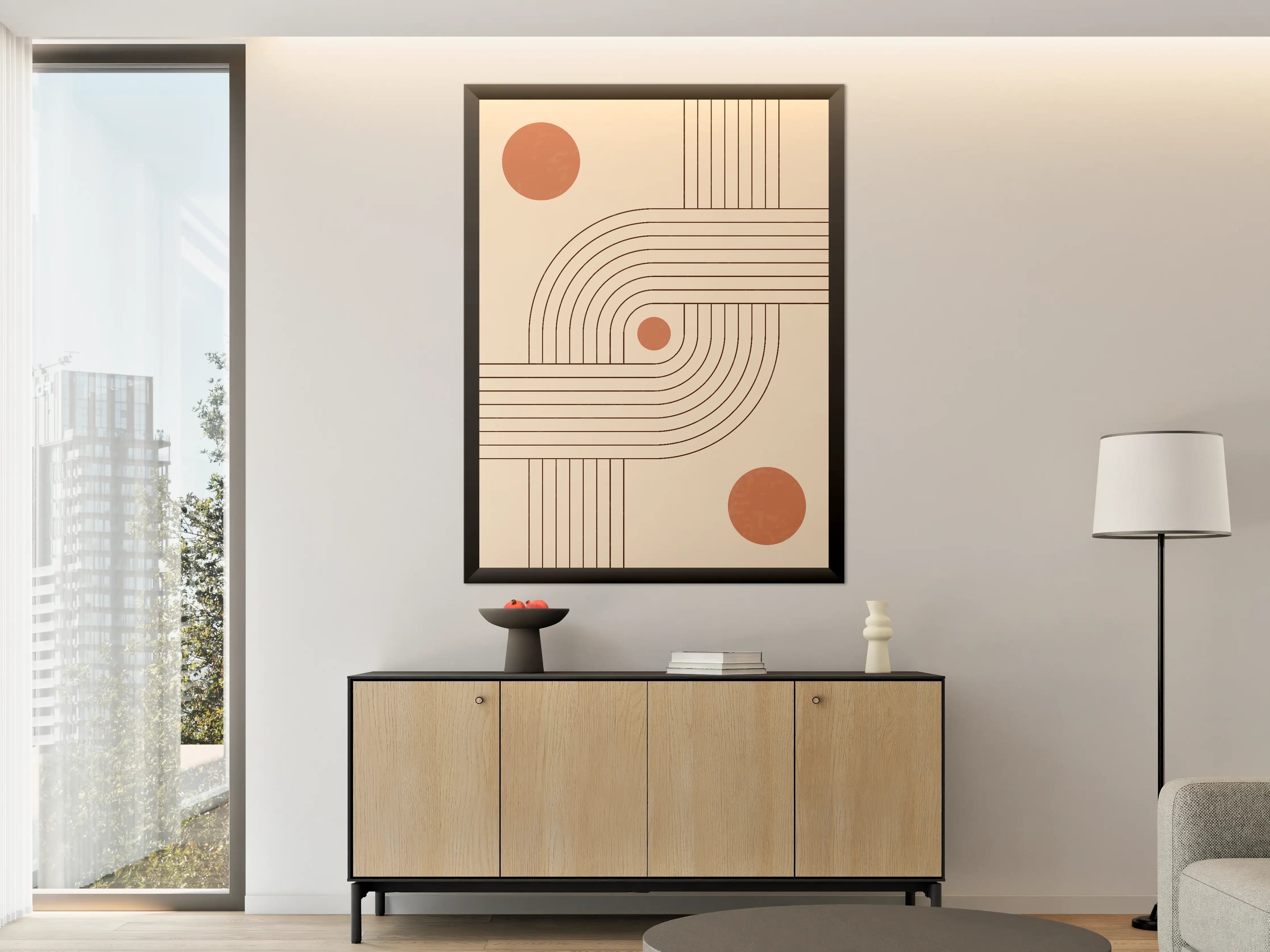 Große Wandbilder - Minimalistisches Linien-Design mit Sonnen- und Monddetails