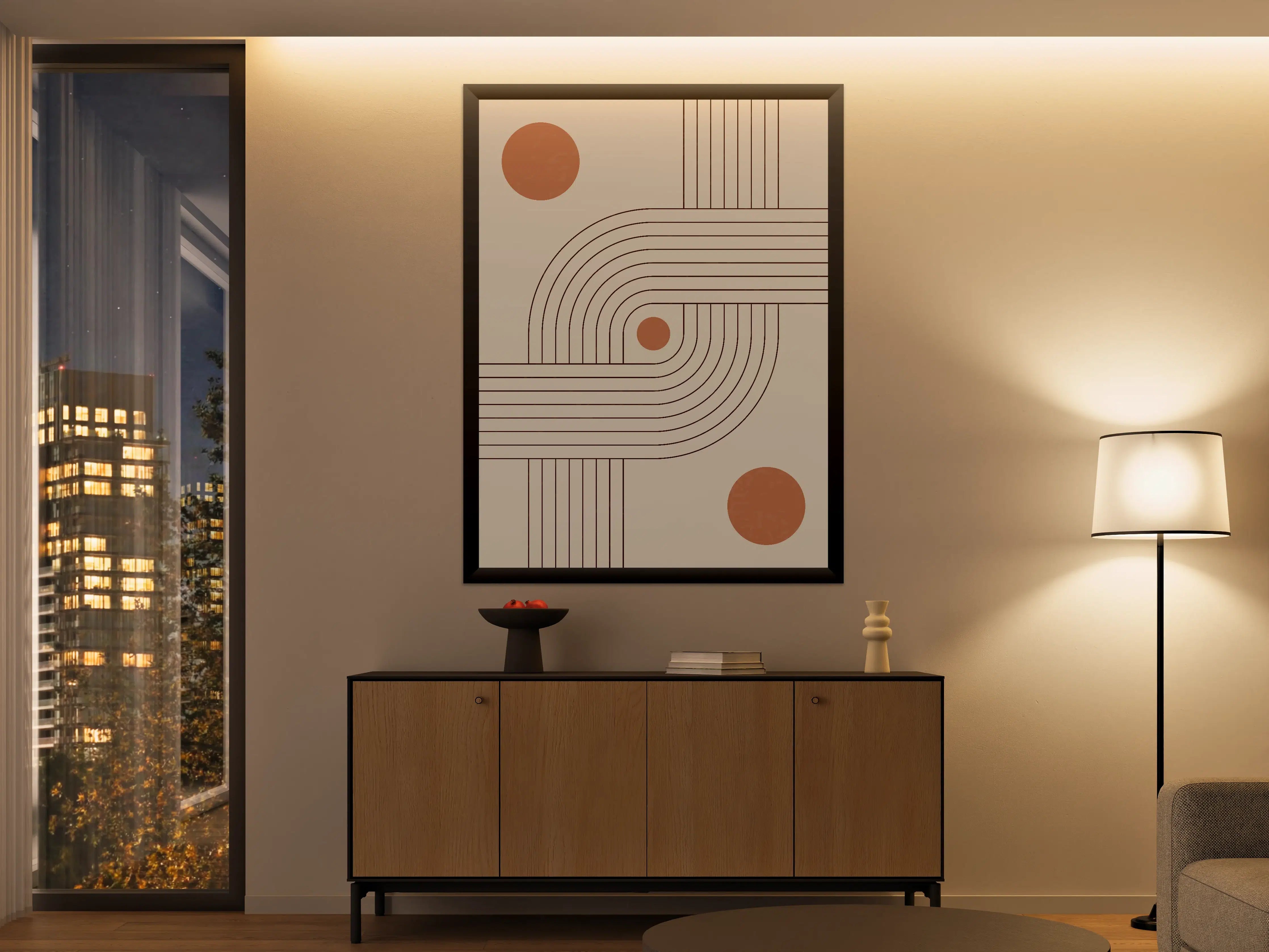 Große Wandbilder - Minimalistisches Linien-Design mit Sonnen- und Monddetails