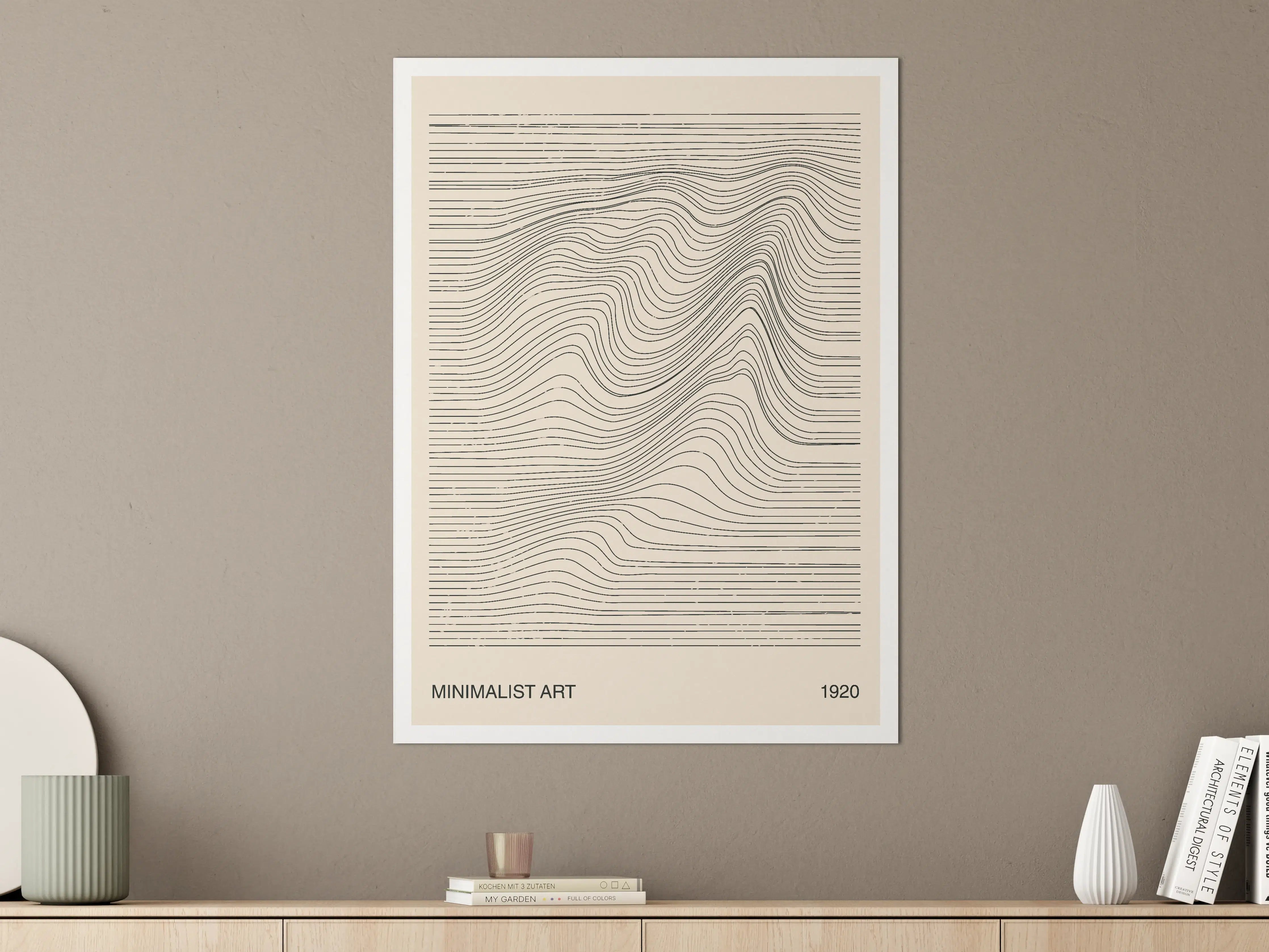 Große Wandbilder - Minimalistisches Linienkunstwerk in Beige