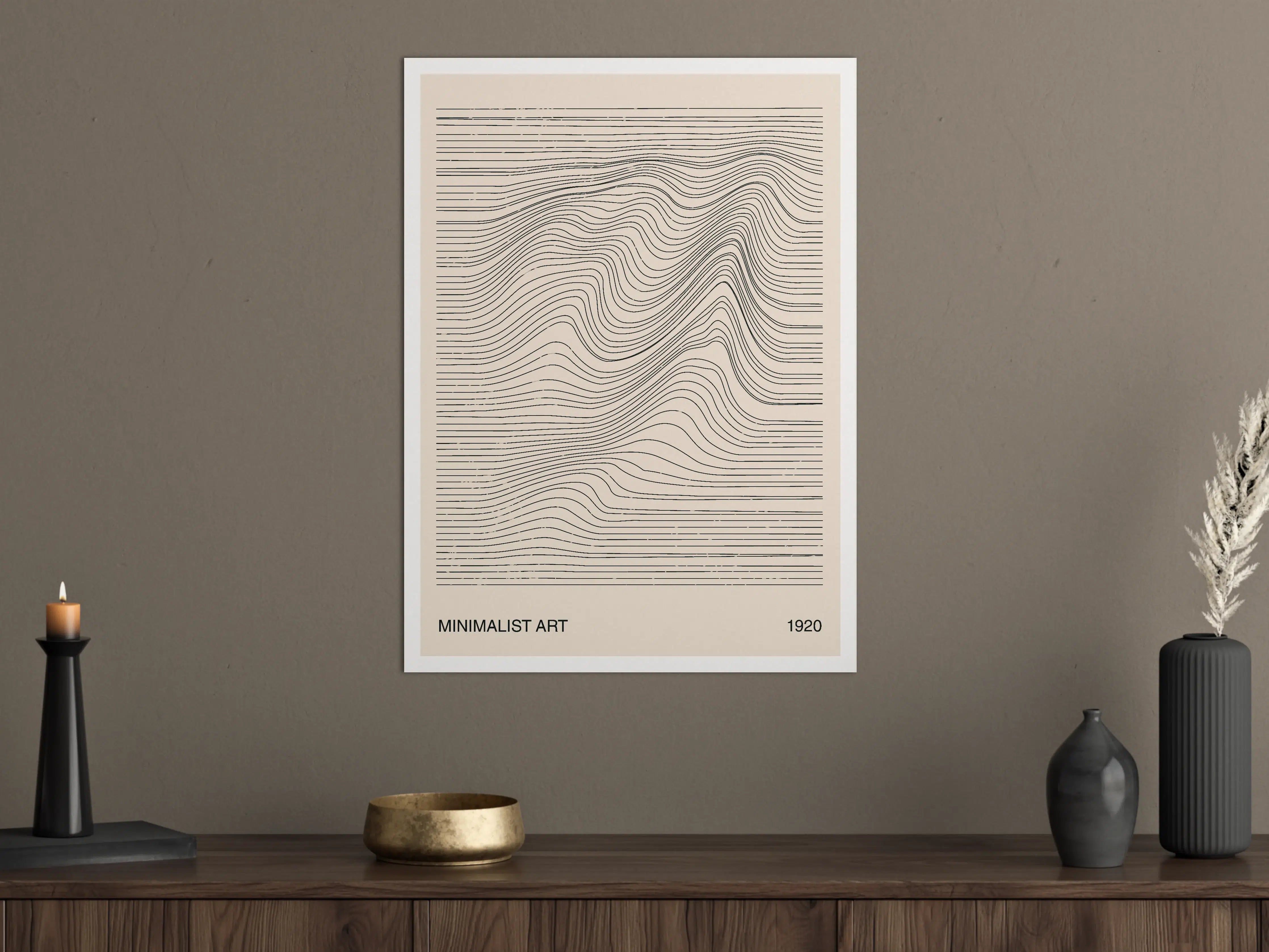 Große Wandbilder - Minimalistisches Linienkunstwerk in Beige