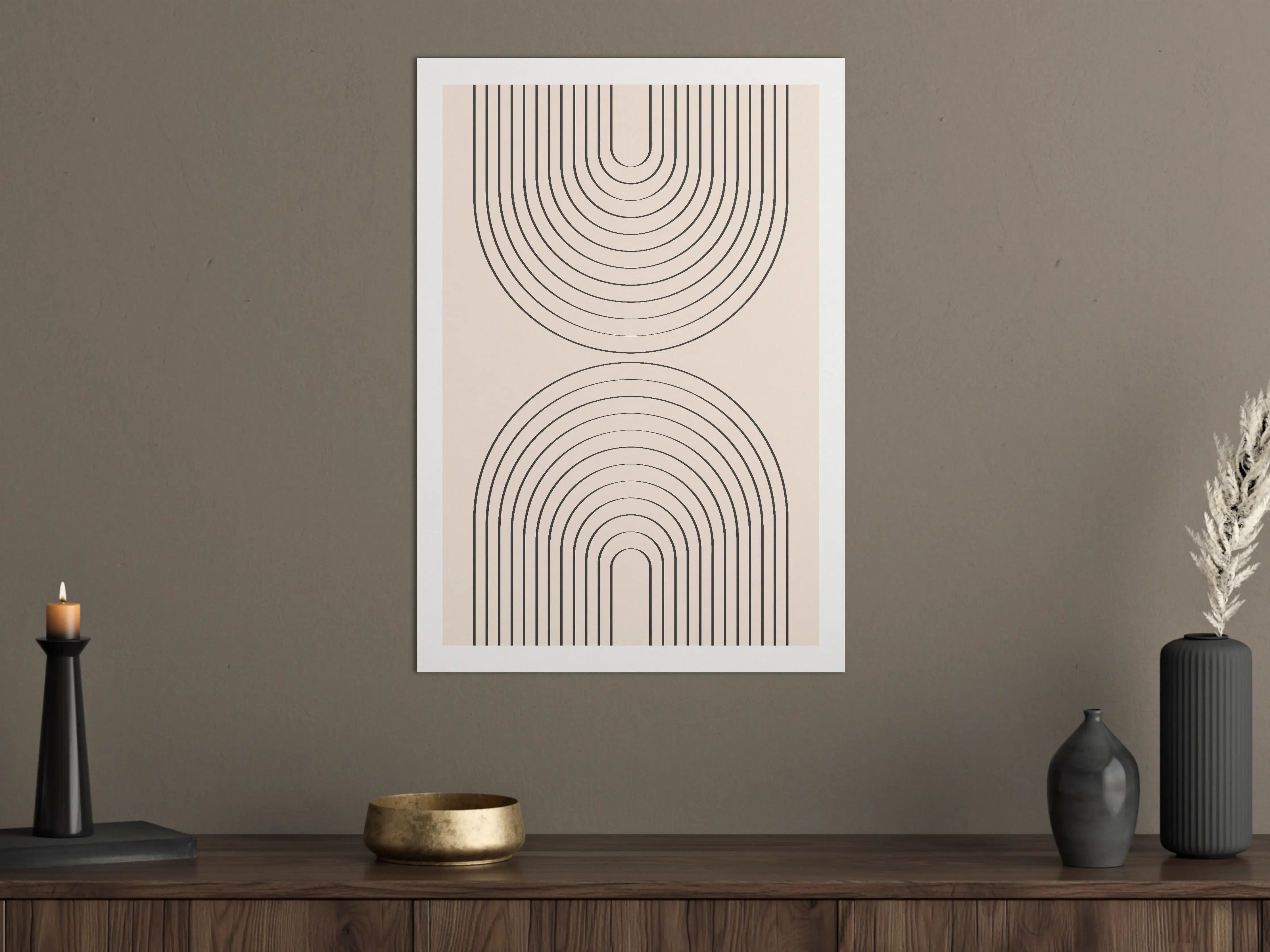 Große Wandbilder - Minimalistisches Linienmuster in Beige und Schwarz