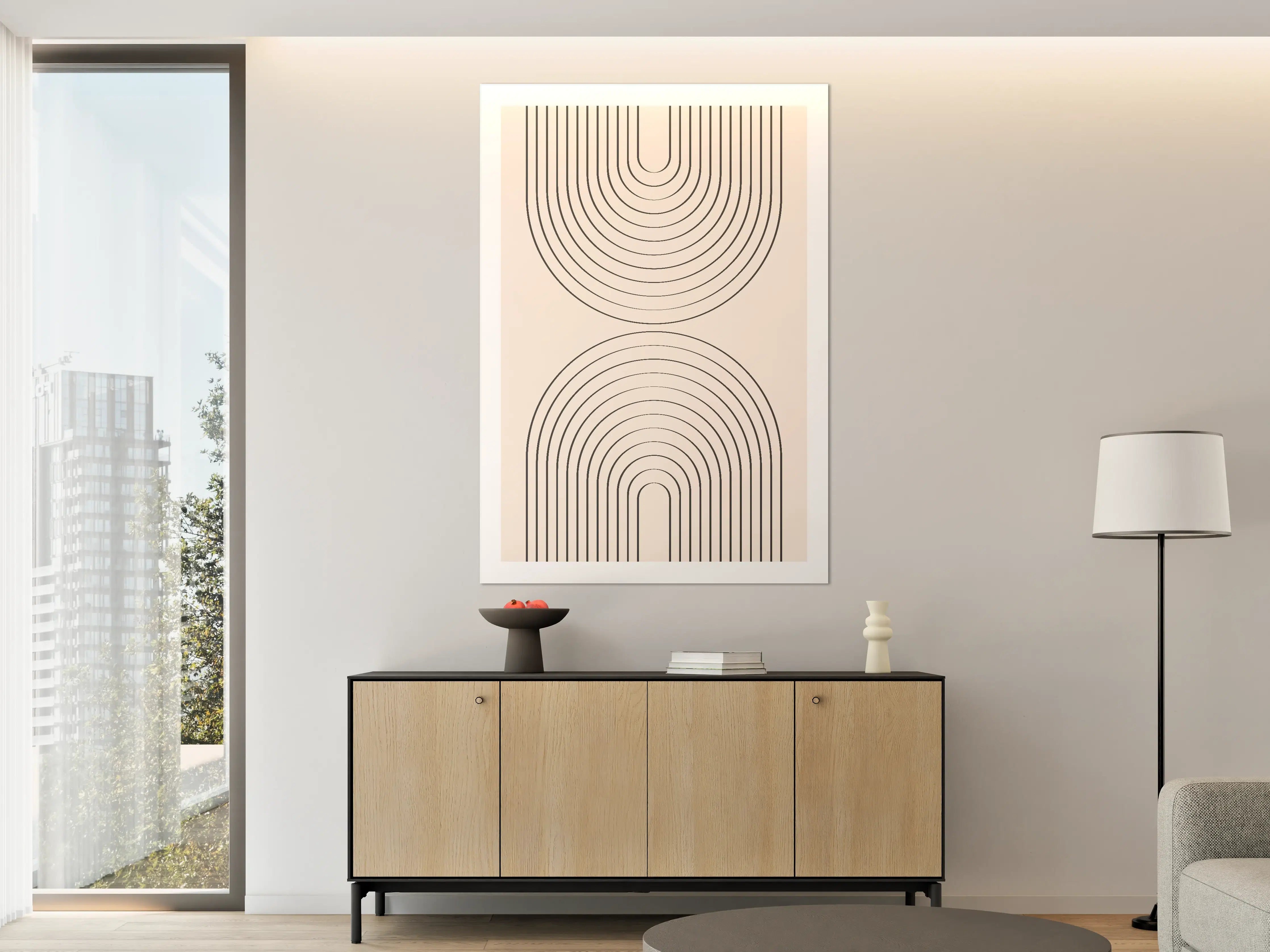 Große Wandbilder - Minimalistisches Linienmuster in Beige und Schwarz