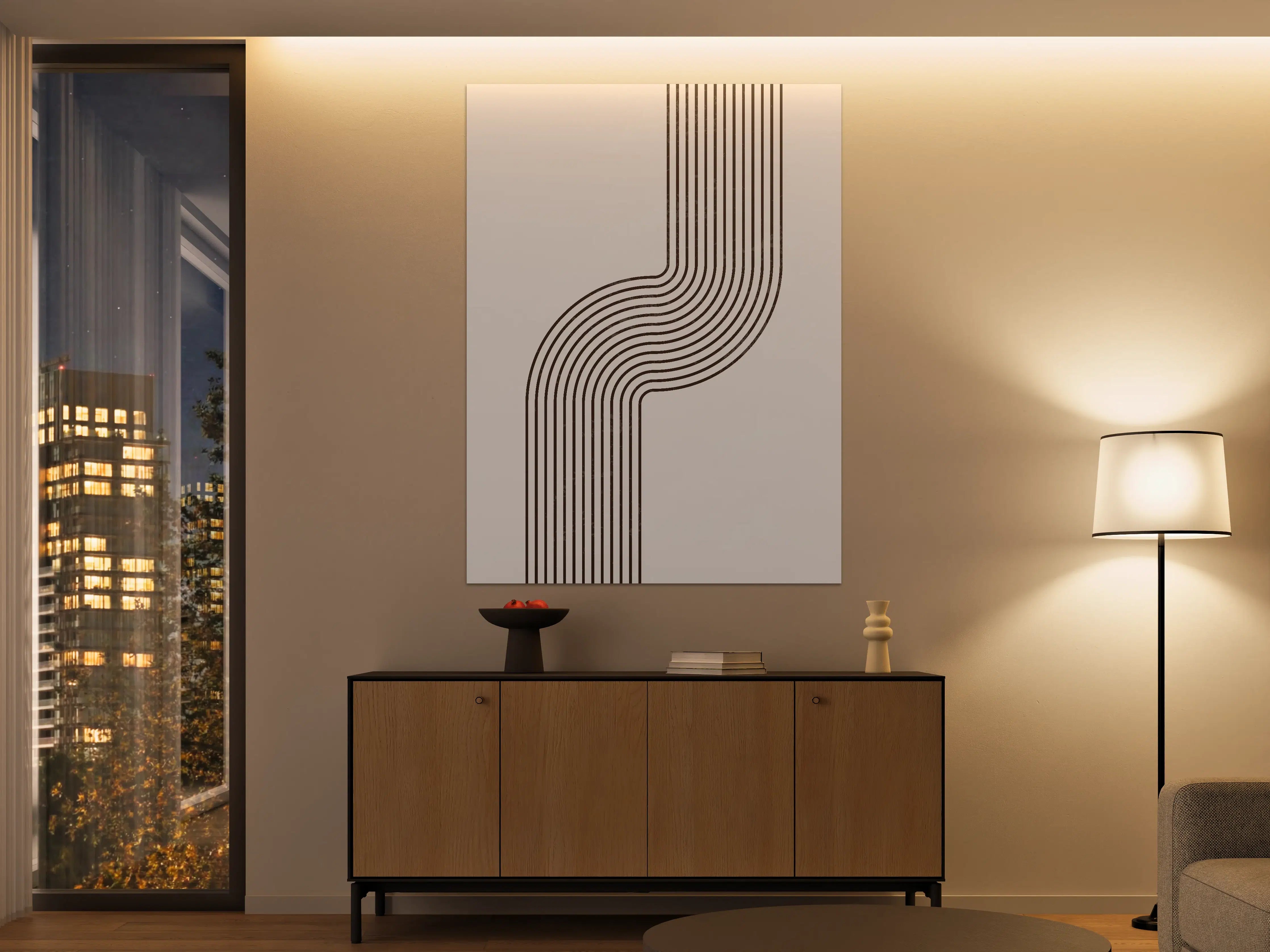 Große Wandbilder - Minimalistisches Linienmuster in Schwarz