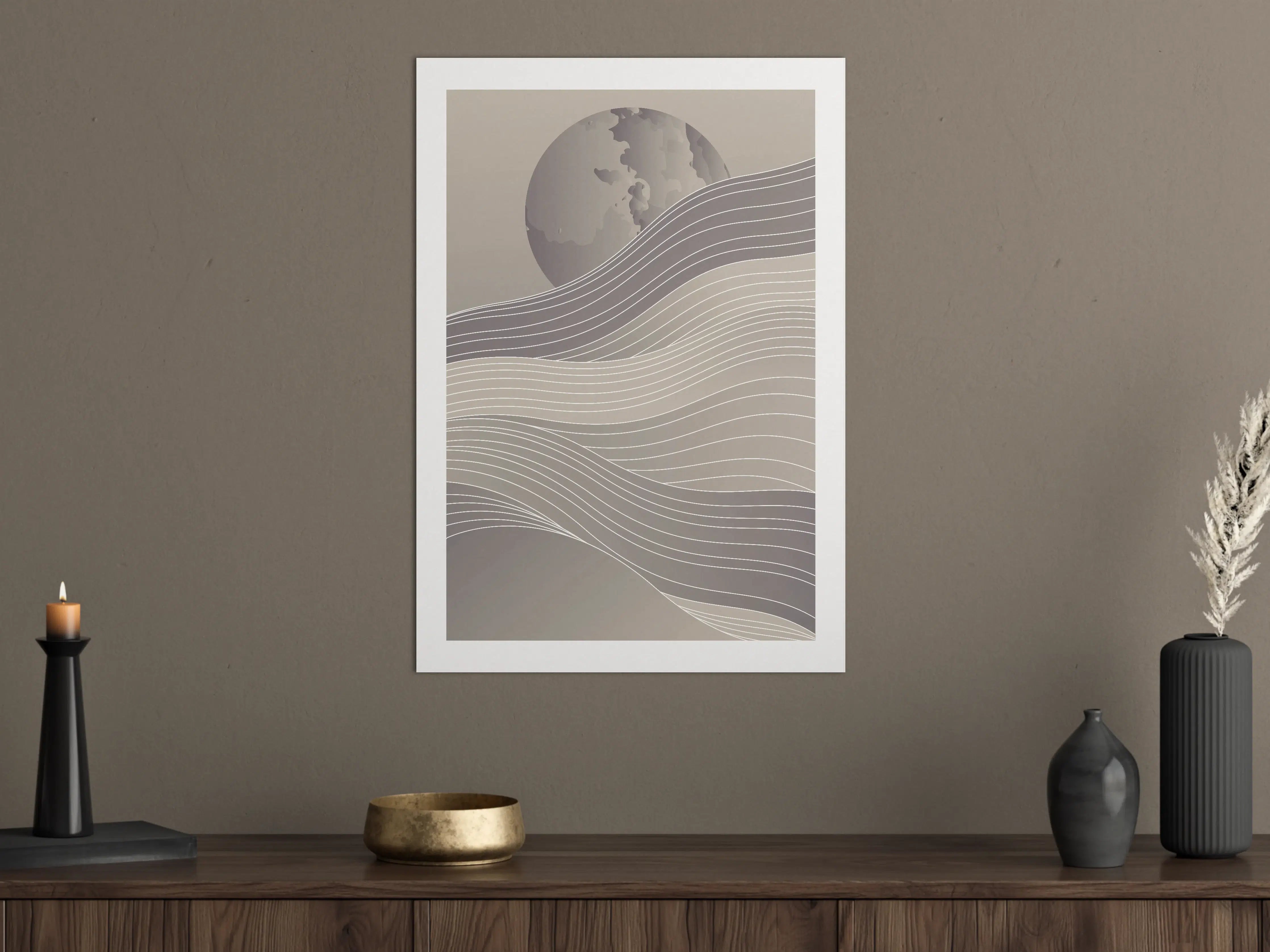 Große Wandbilder - Minimalistisches Mondmotiv mit Linien