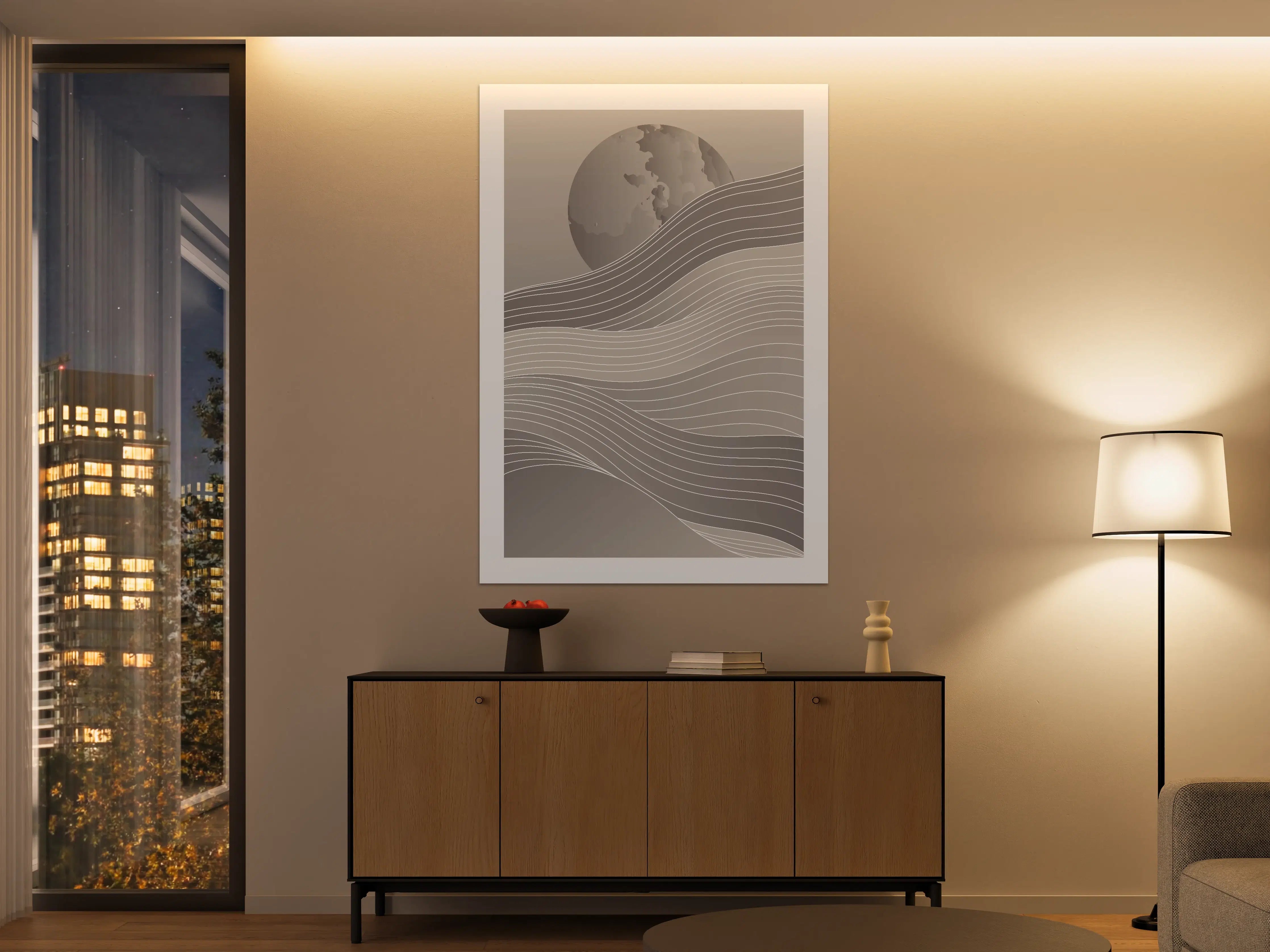 Große Wandbilder - Minimalistisches Mondmotiv mit Linien
