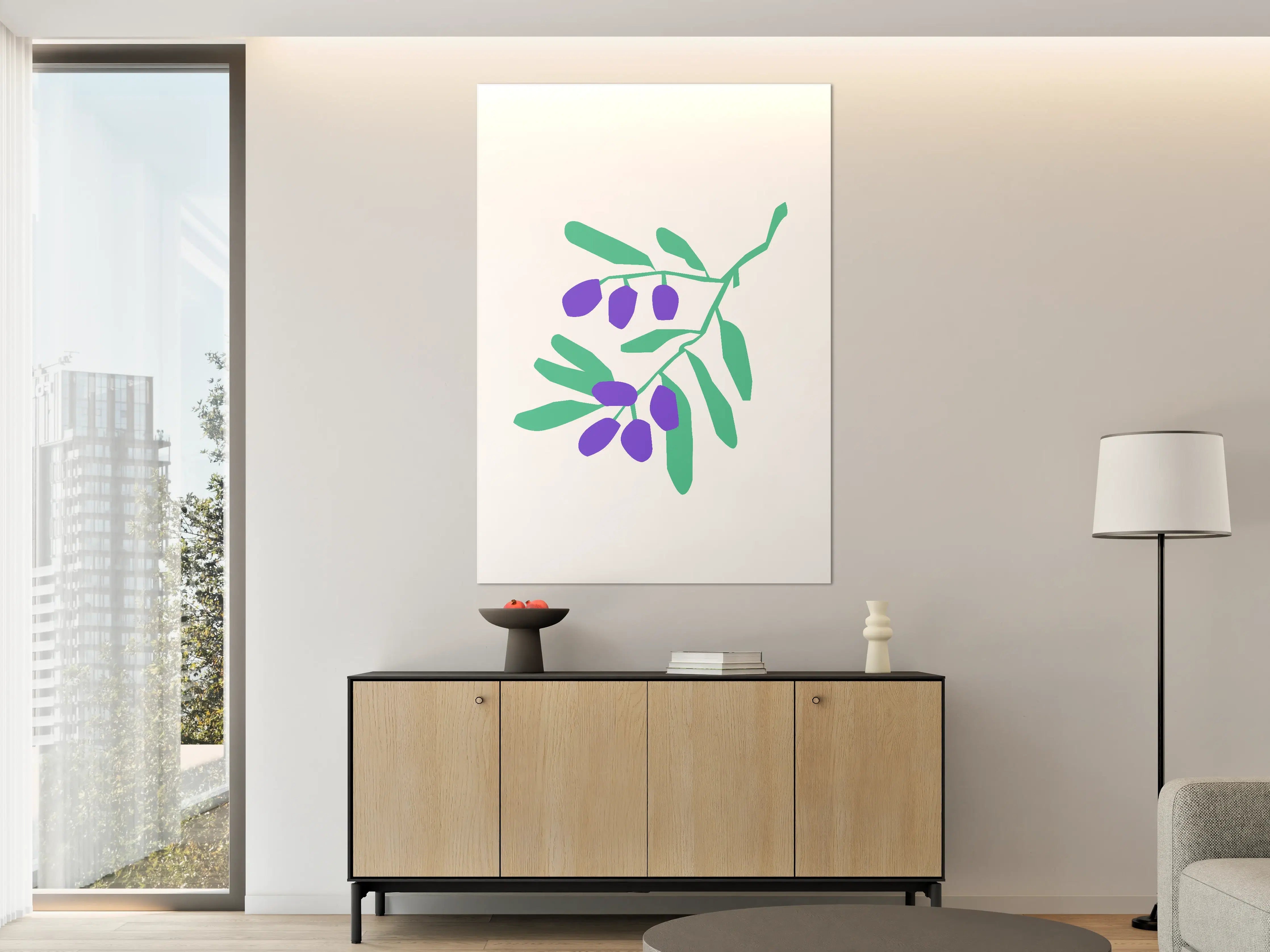 Große Wandbilder - Minimalistisches Olivenzweig-Wandbild