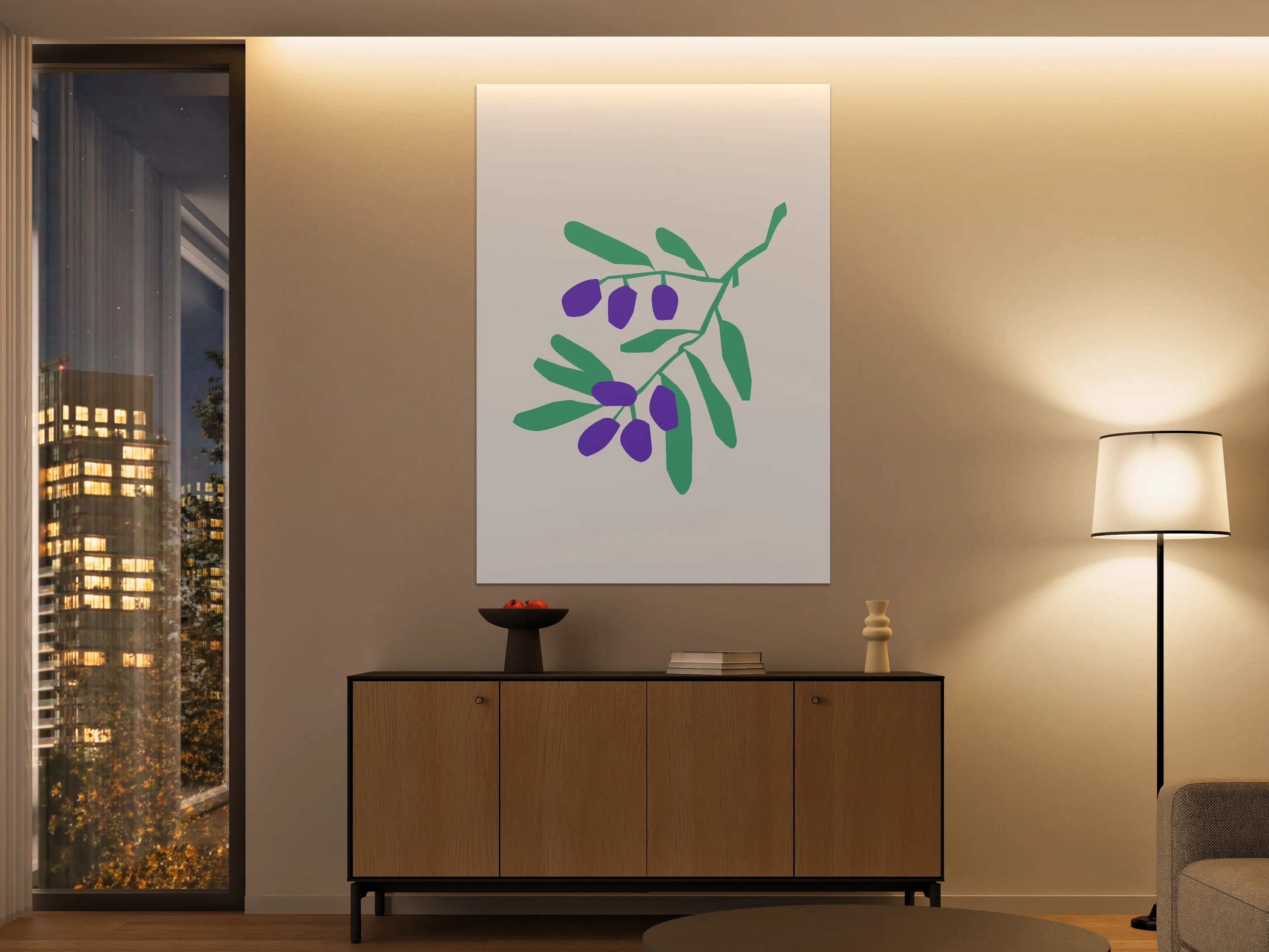 Große Wandbilder - Minimalistisches Olivenzweig-Wandbild