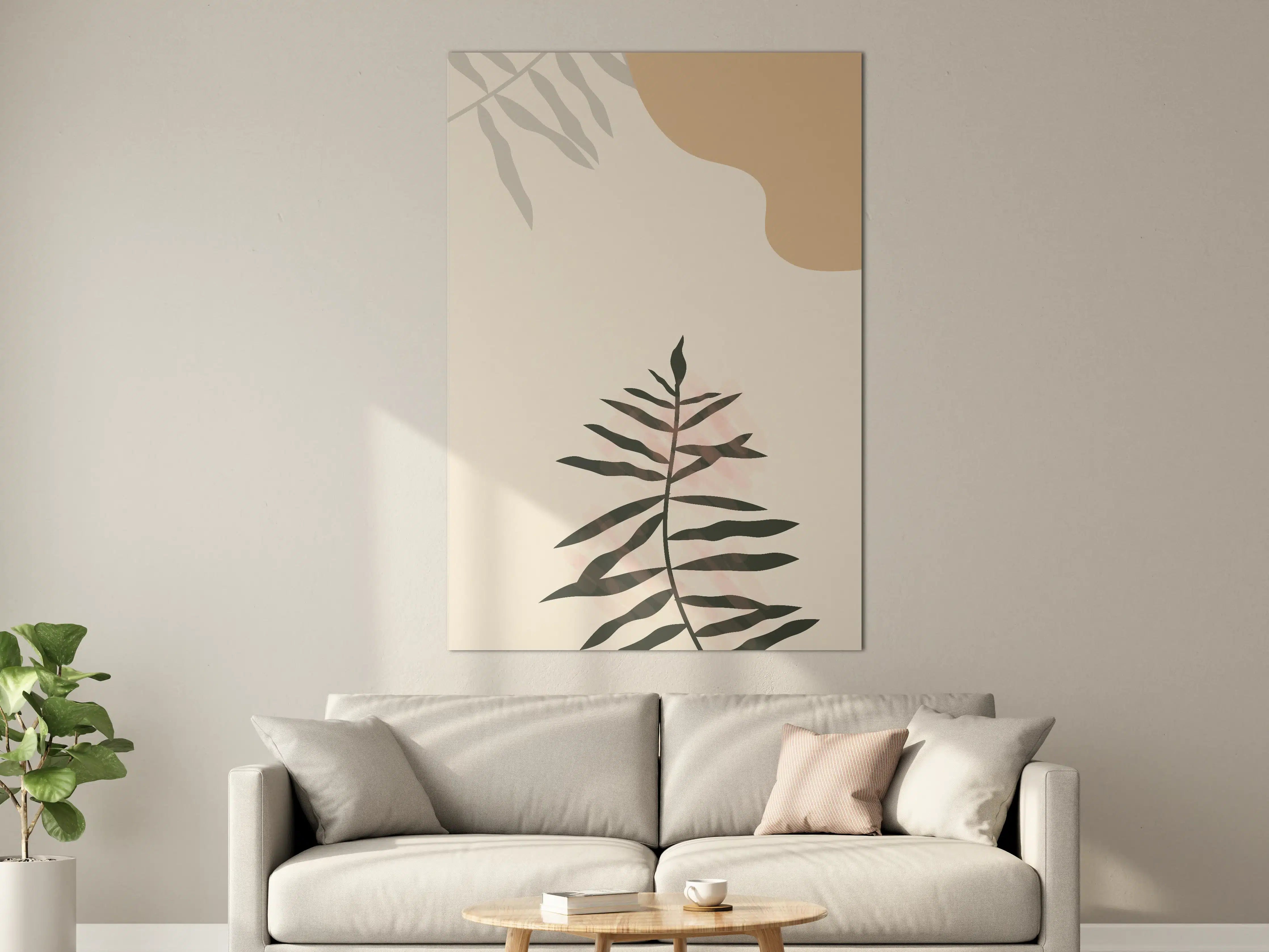 Große Wandbilder - Minimalistisches Pflanzenmotiv in Sanften Erdtönen