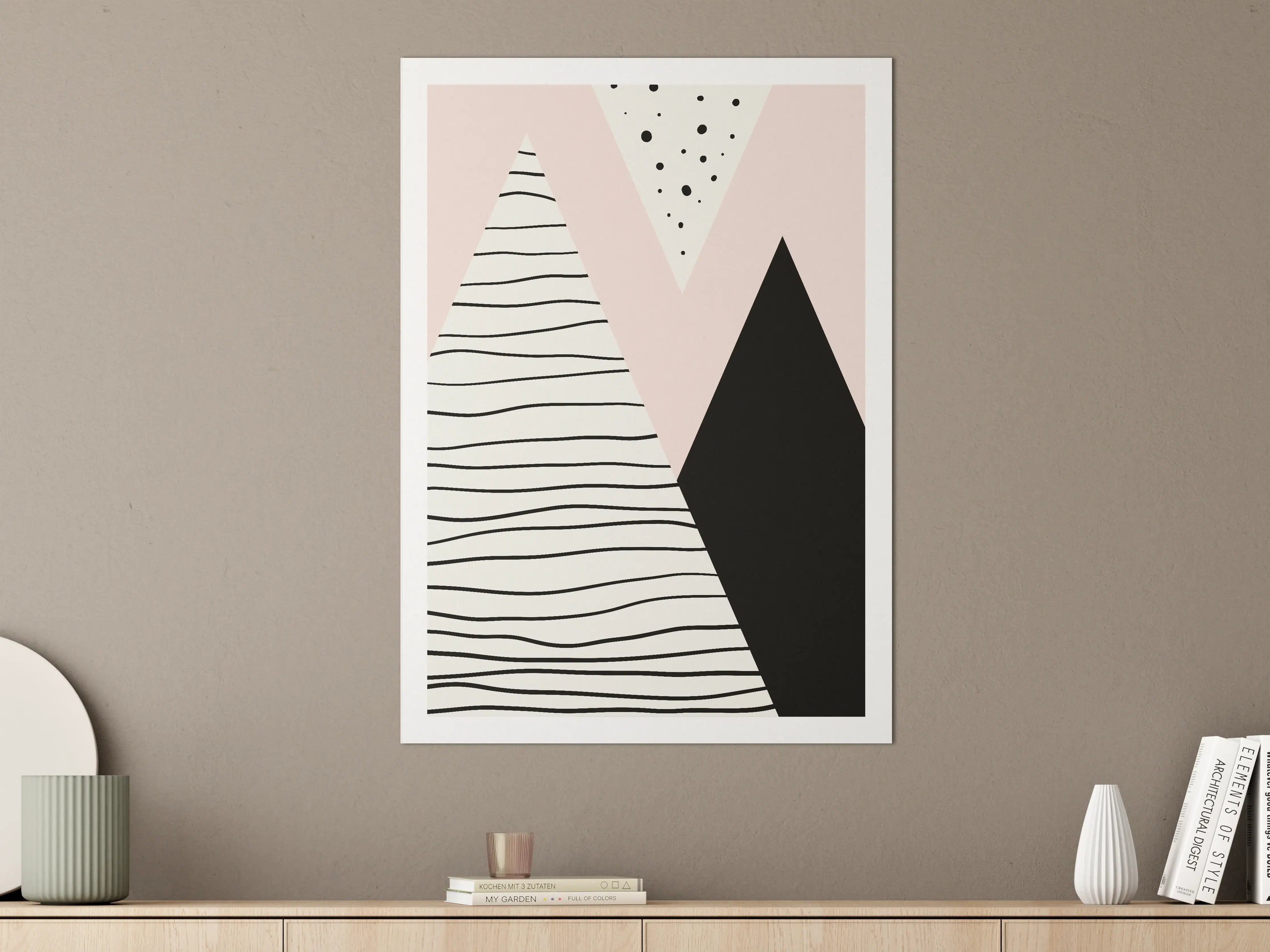 Große Wandbilder - Minimalistisches Pike-Design in Rosa, Schwarz und Weiß