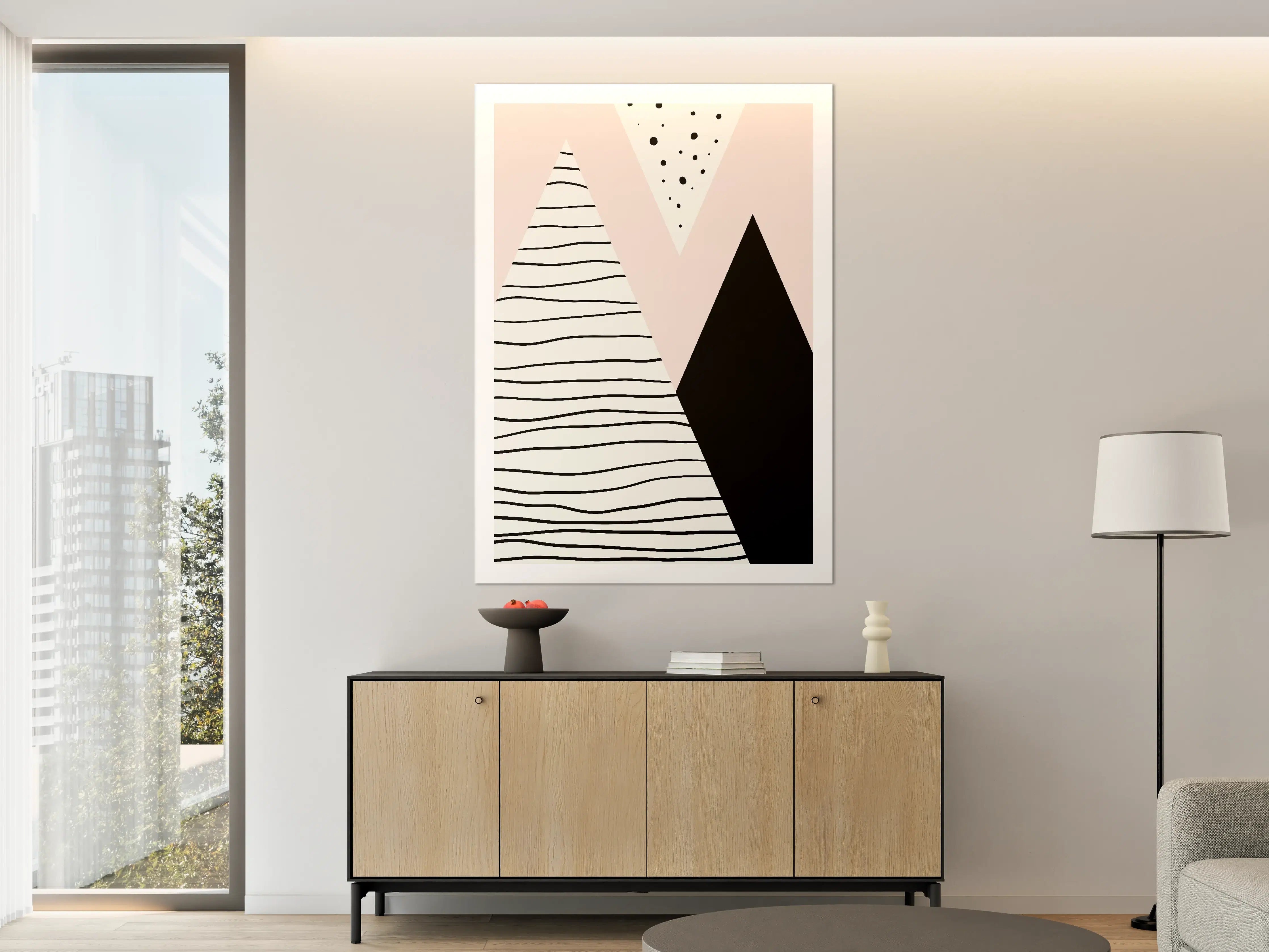 Große Wandbilder - Minimalistisches Pike-Design in Rosa, Schwarz und Weiß