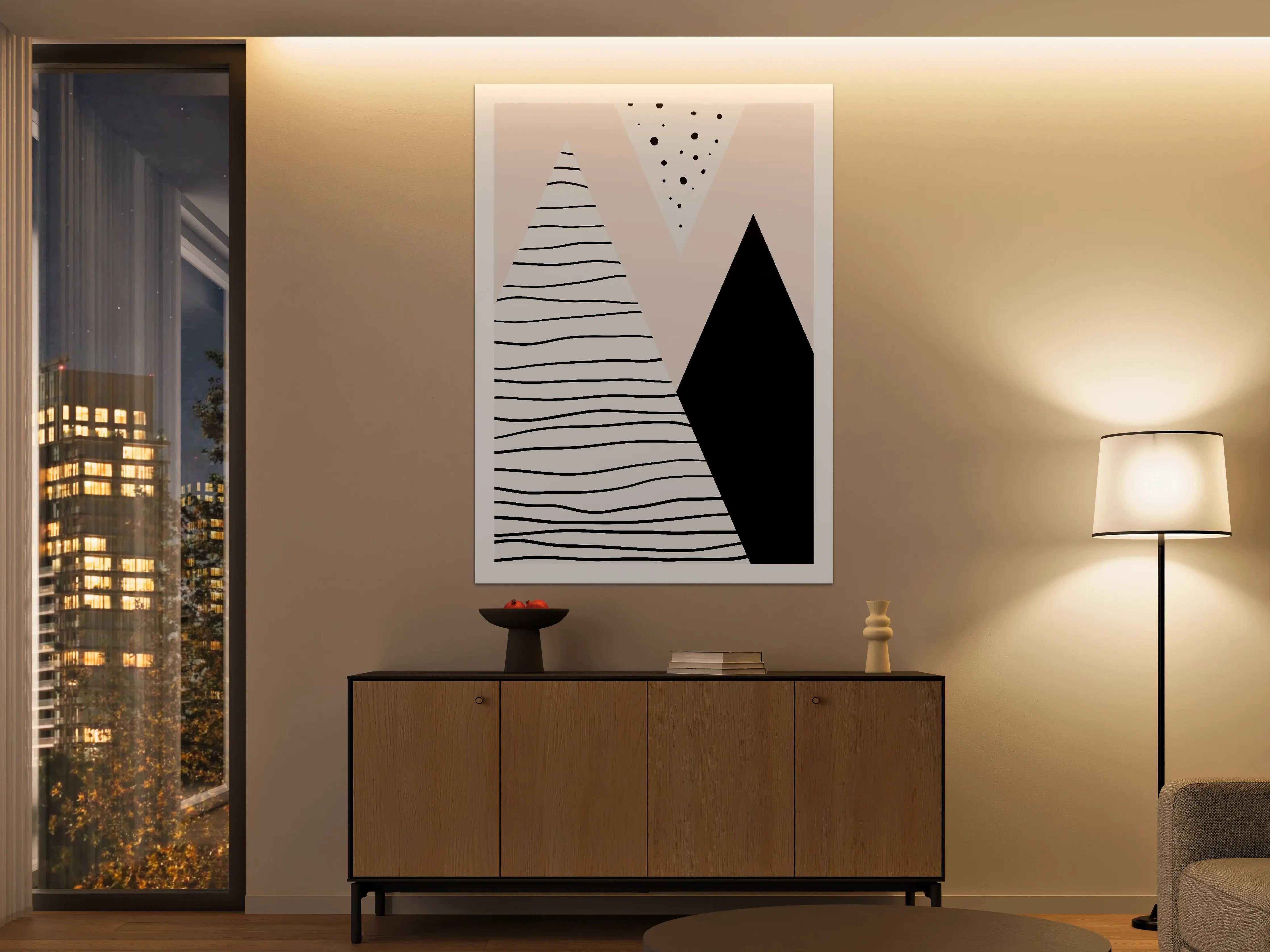 Große Wandbilder - Minimalistisches Pike-Design in Rosa, Schwarz und Weiß