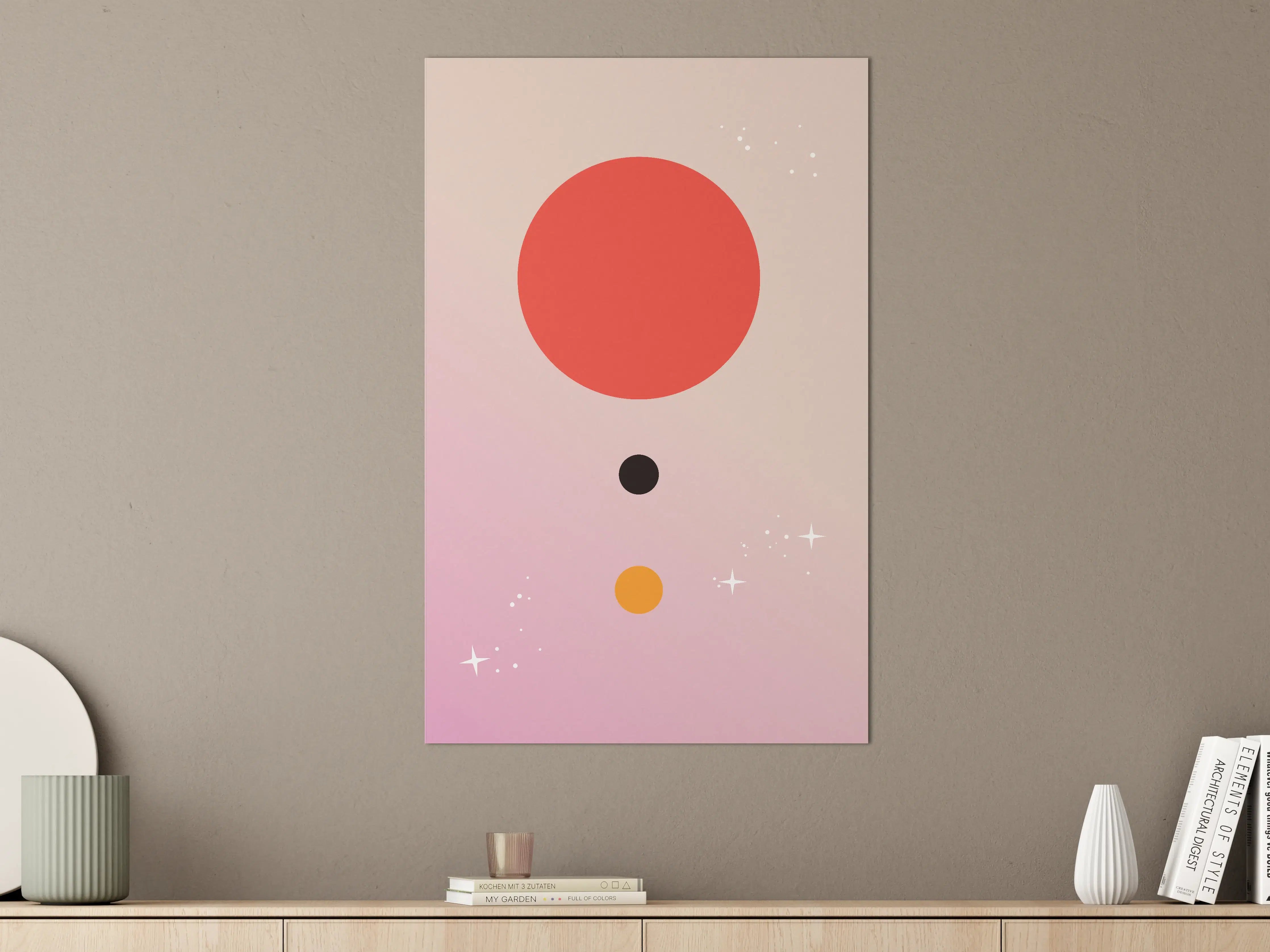 Große Wandbilder - Minimalistisches Planeten-Design in sanften Pastelltönen