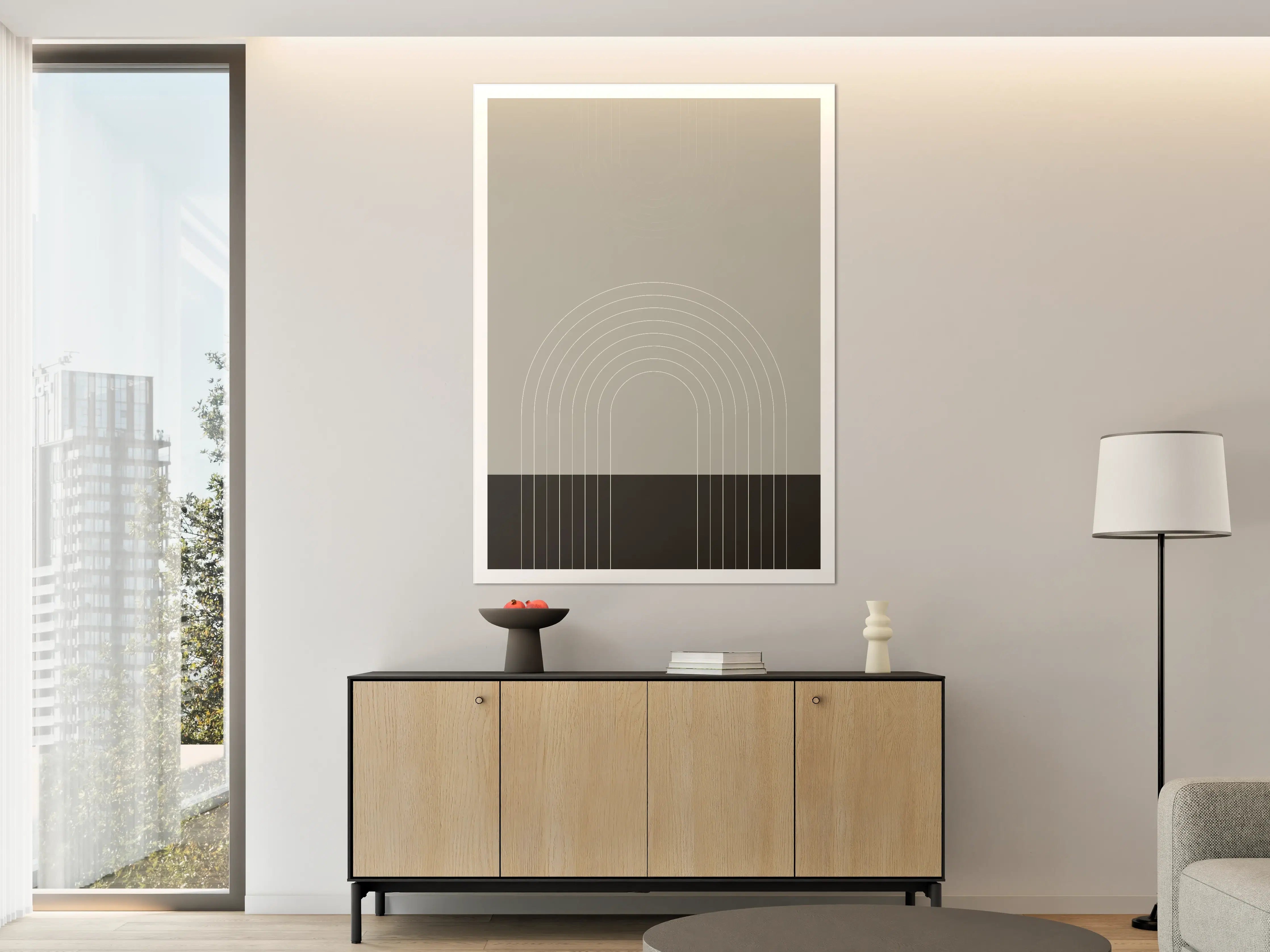 Große Wandbilder - Minimalistisches Regenbogen-Design in Grau-Underton