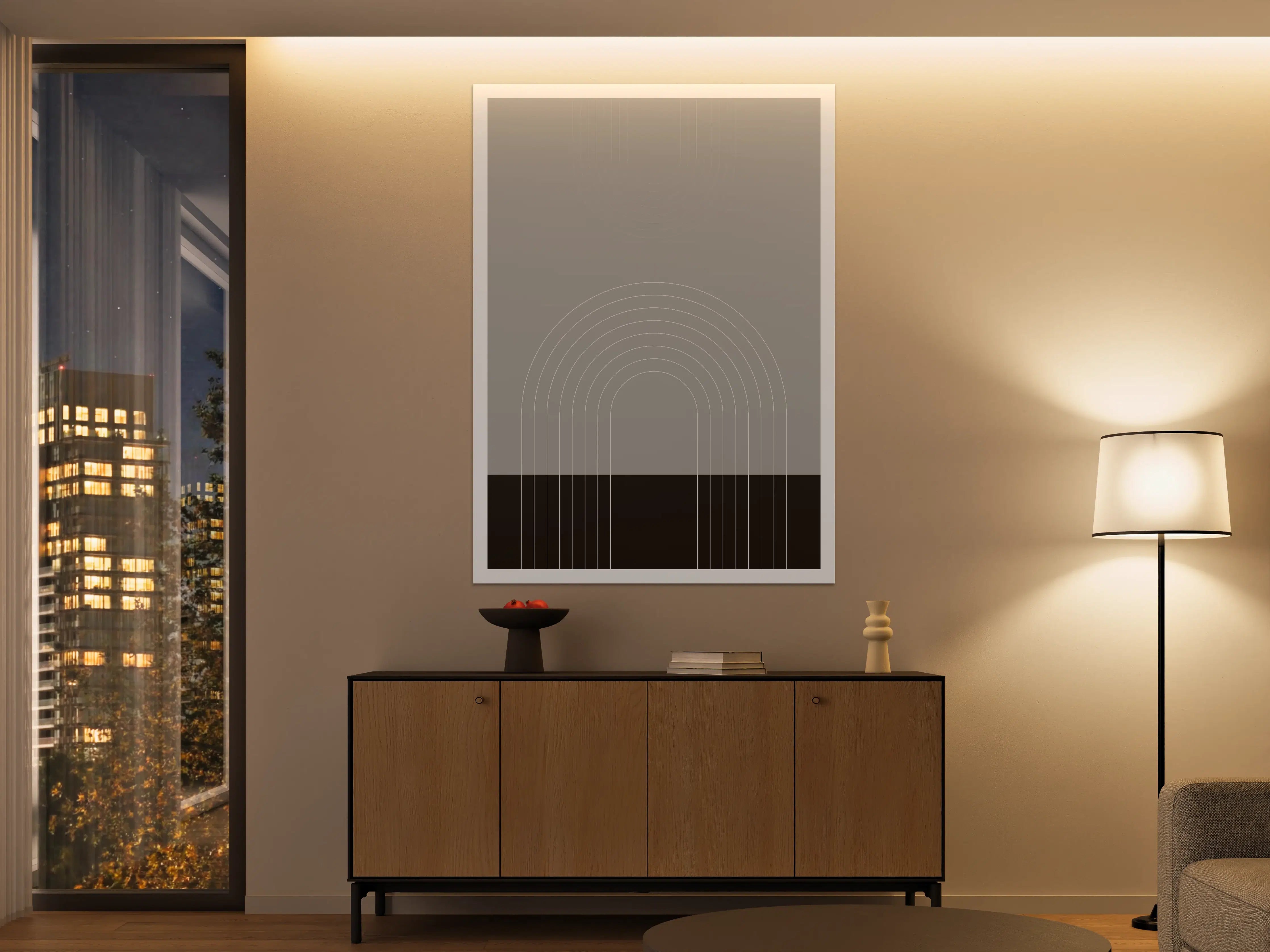 Große Wandbilder - Minimalistisches Regenbogen-Design in Grau-Underton