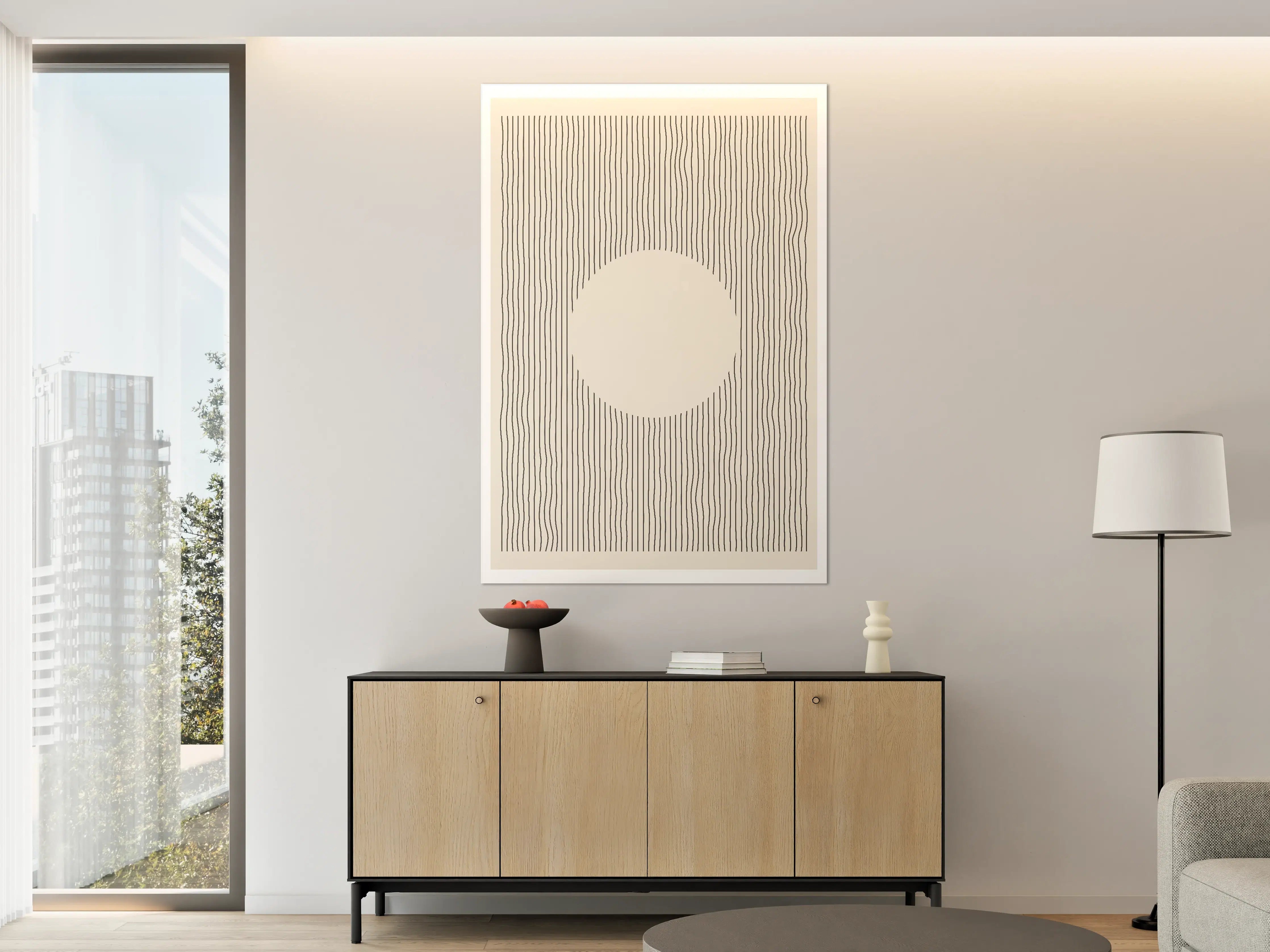 Große Wandbilder - Minimalistisches Sonnen-Design in Schwarz-Weiß