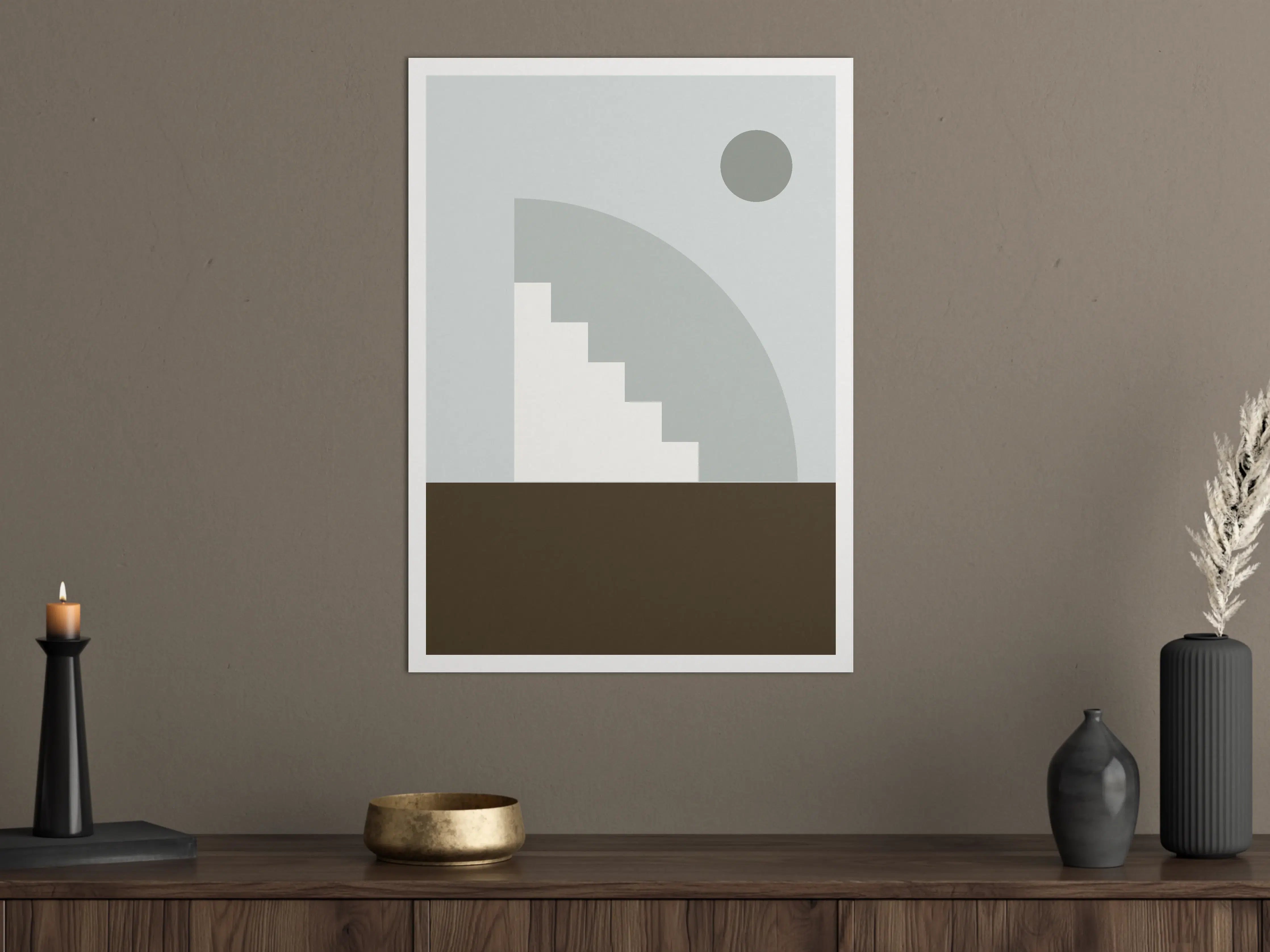 Große Wandbilder - Minimalistisches Treppen-Design in Grau und Erdbraun