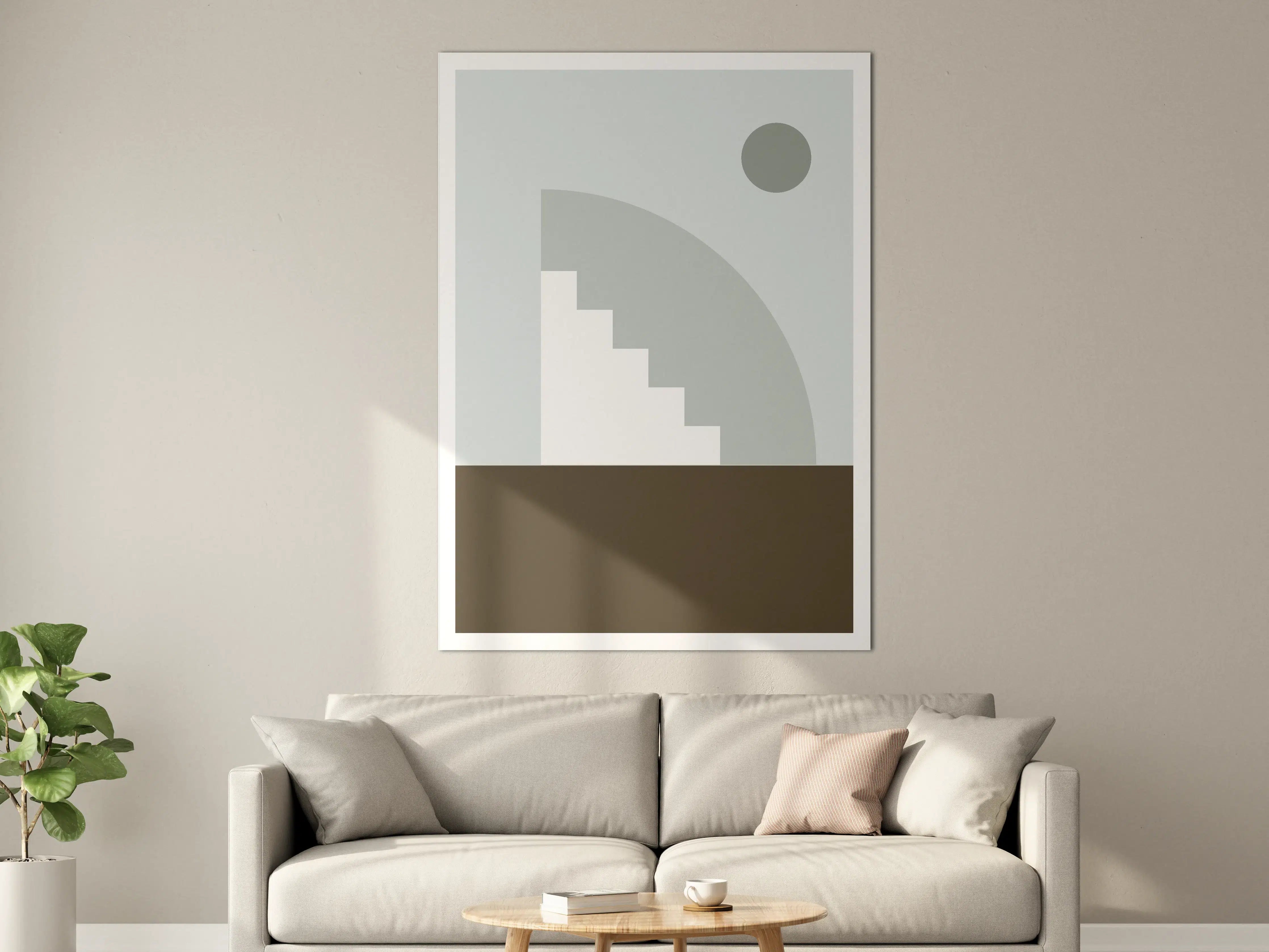 Große Wandbilder - Minimalistisches Treppen-Design in Grau und Erdbraun