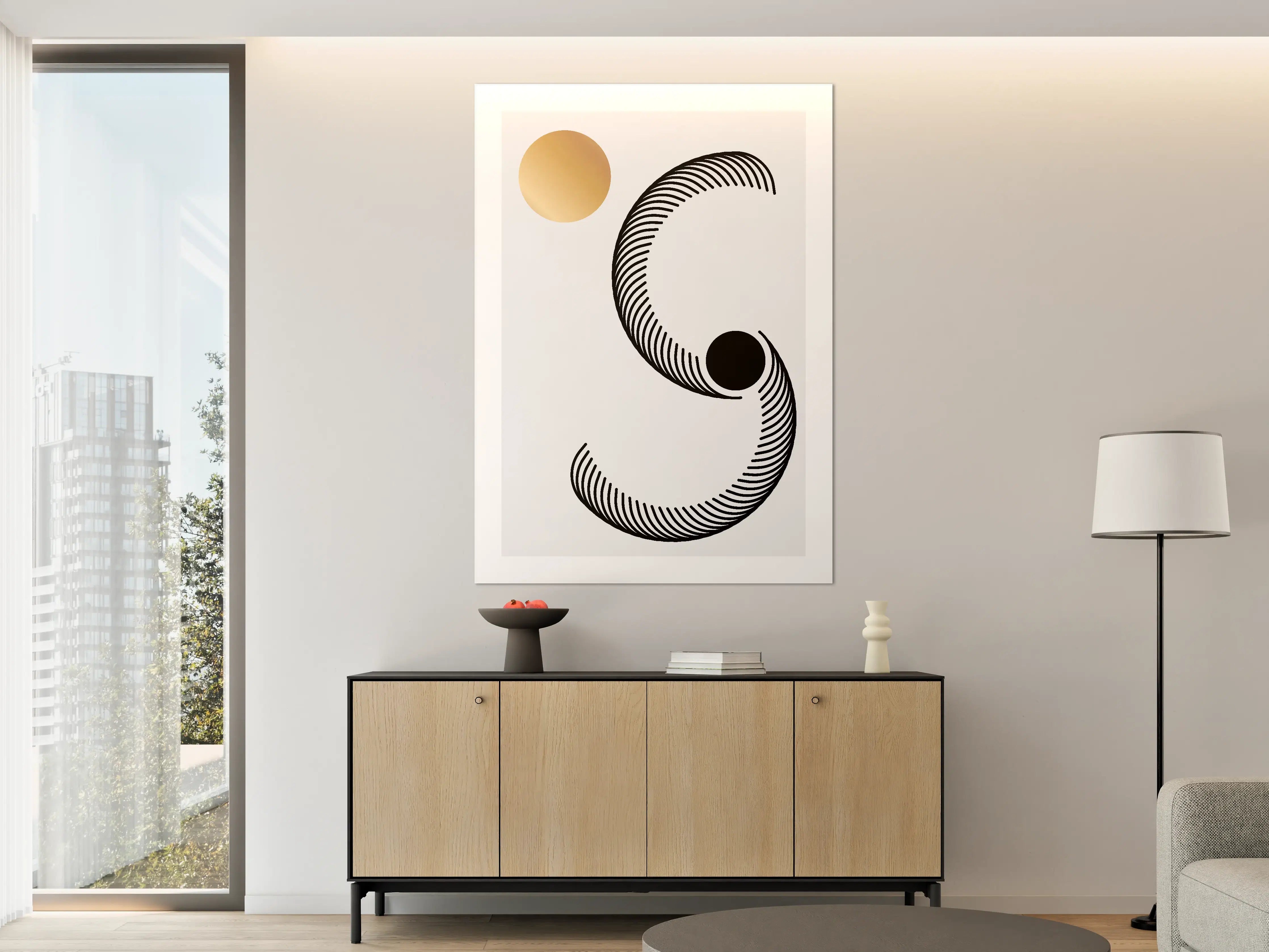 Große Wandbilder - Minimalistisches abstractes Kunstmotiv in Schwarz und Gold