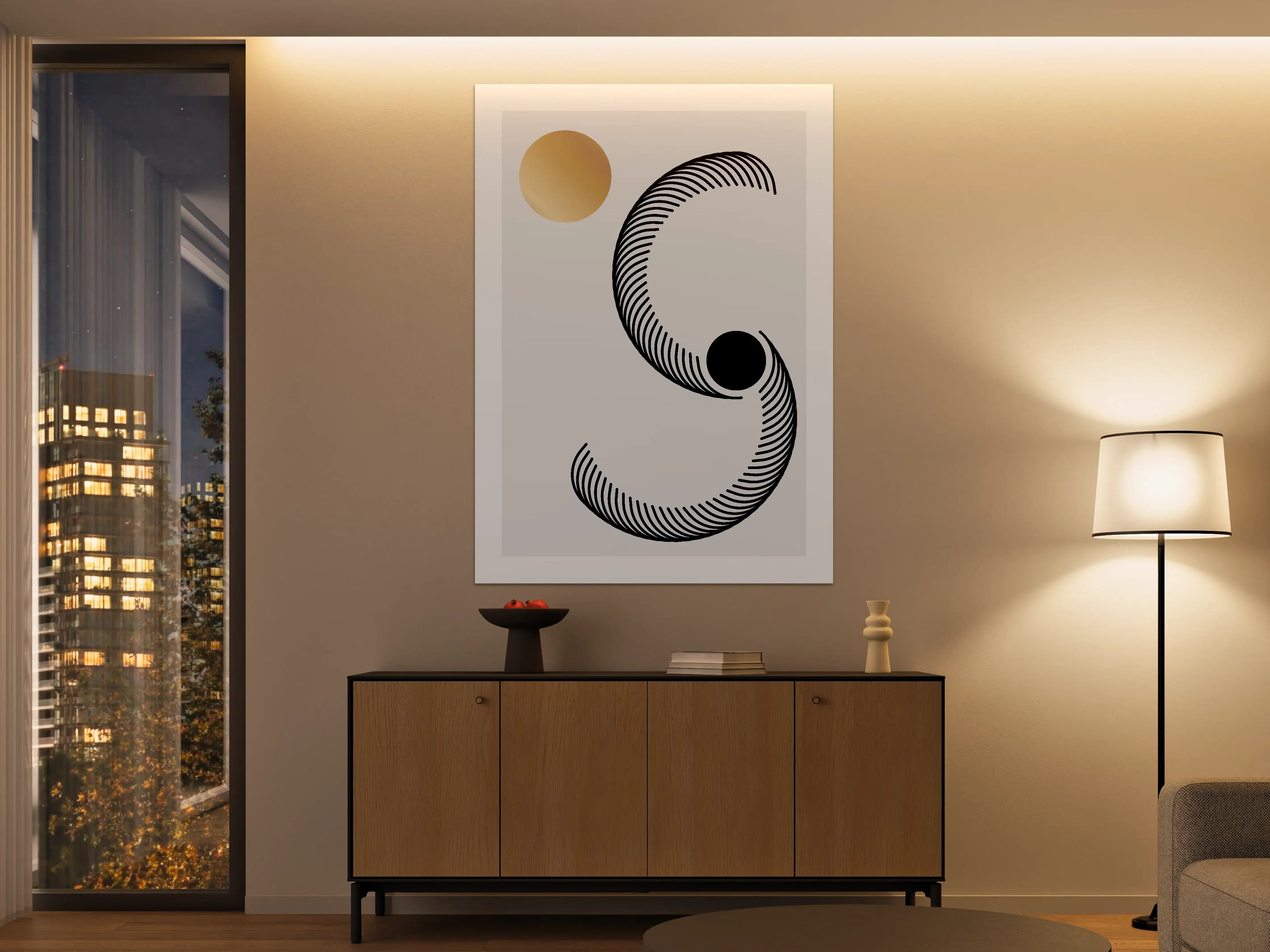 Große Wandbilder - Minimalistisches abstractes Kunstmotiv in Schwarz und Gold