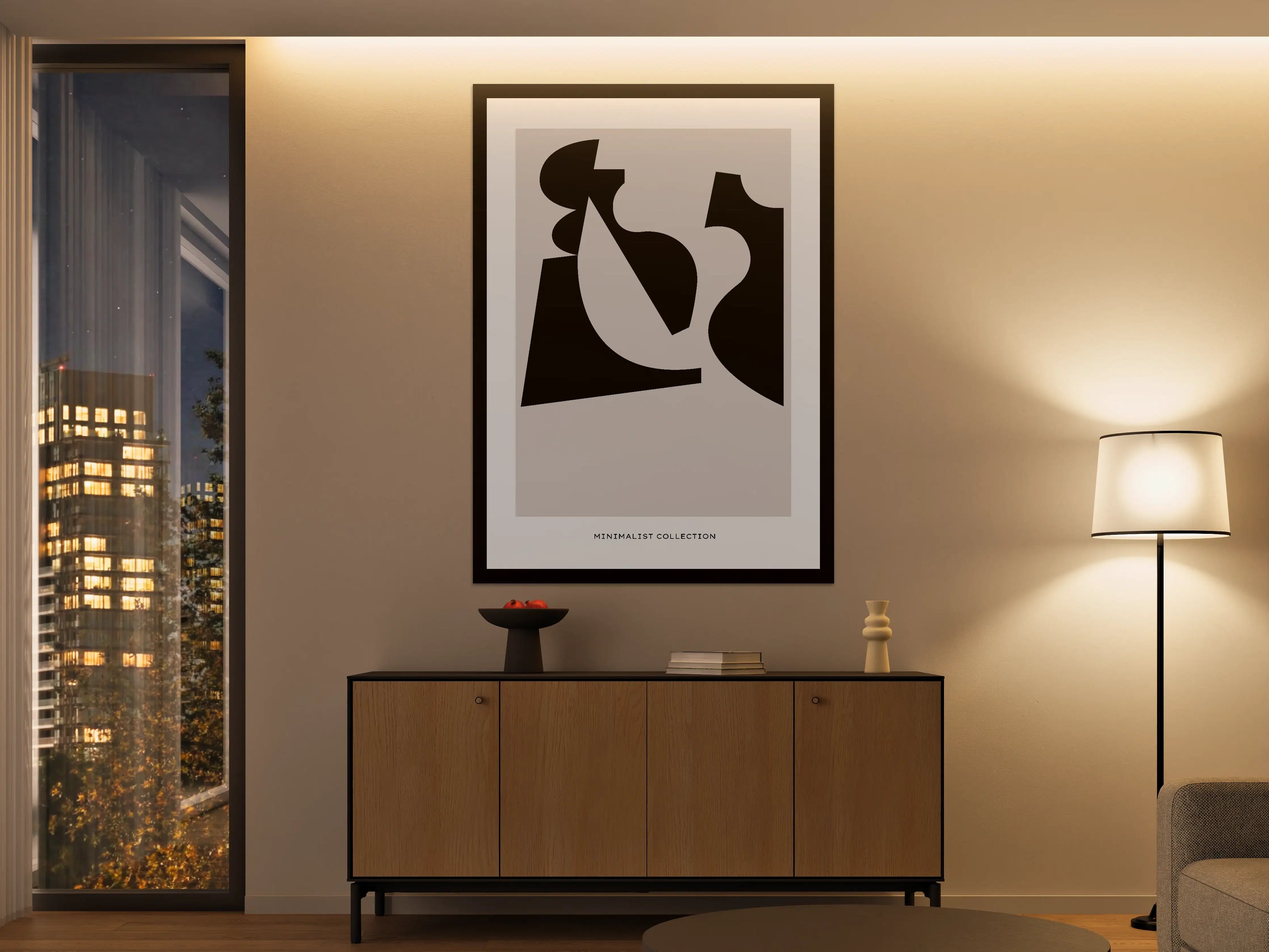 Große Wandbilder - Minimalistisches abstraktes Kunstwerk in Schwarz-Weiß
