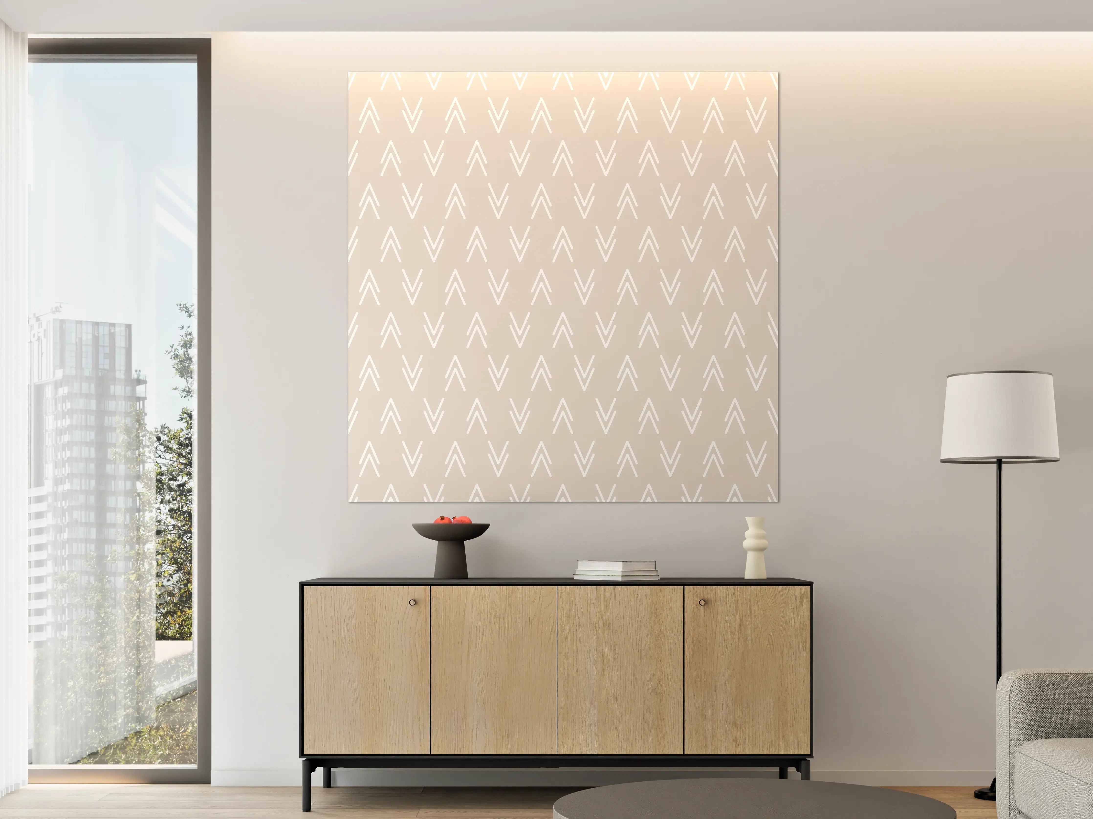 Große Wandbilder - Minimalistisches geometrisches Muster in sanften Beige- und Weißtönen