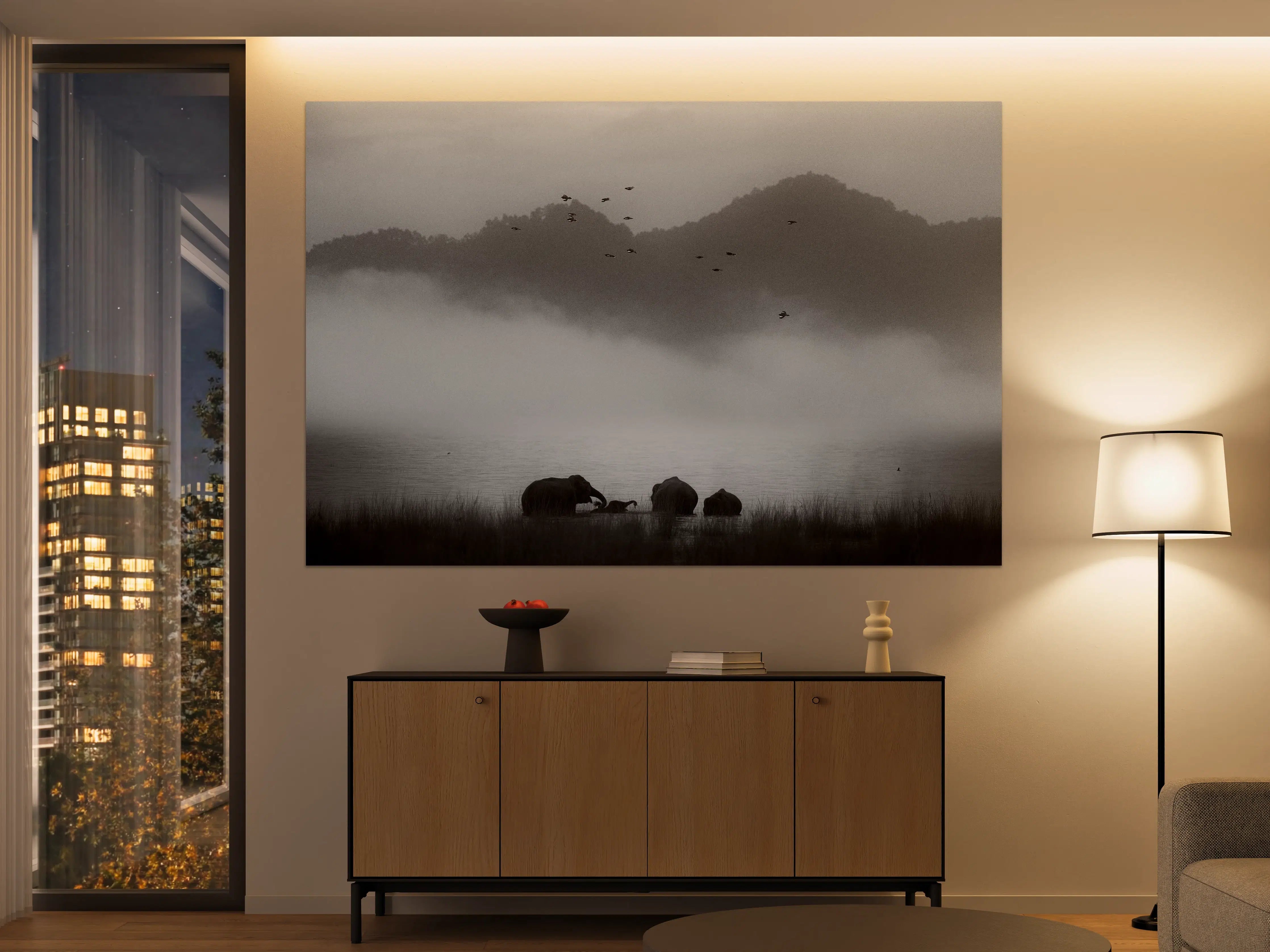 Große Wandbilder - Misty Landscape with Animals