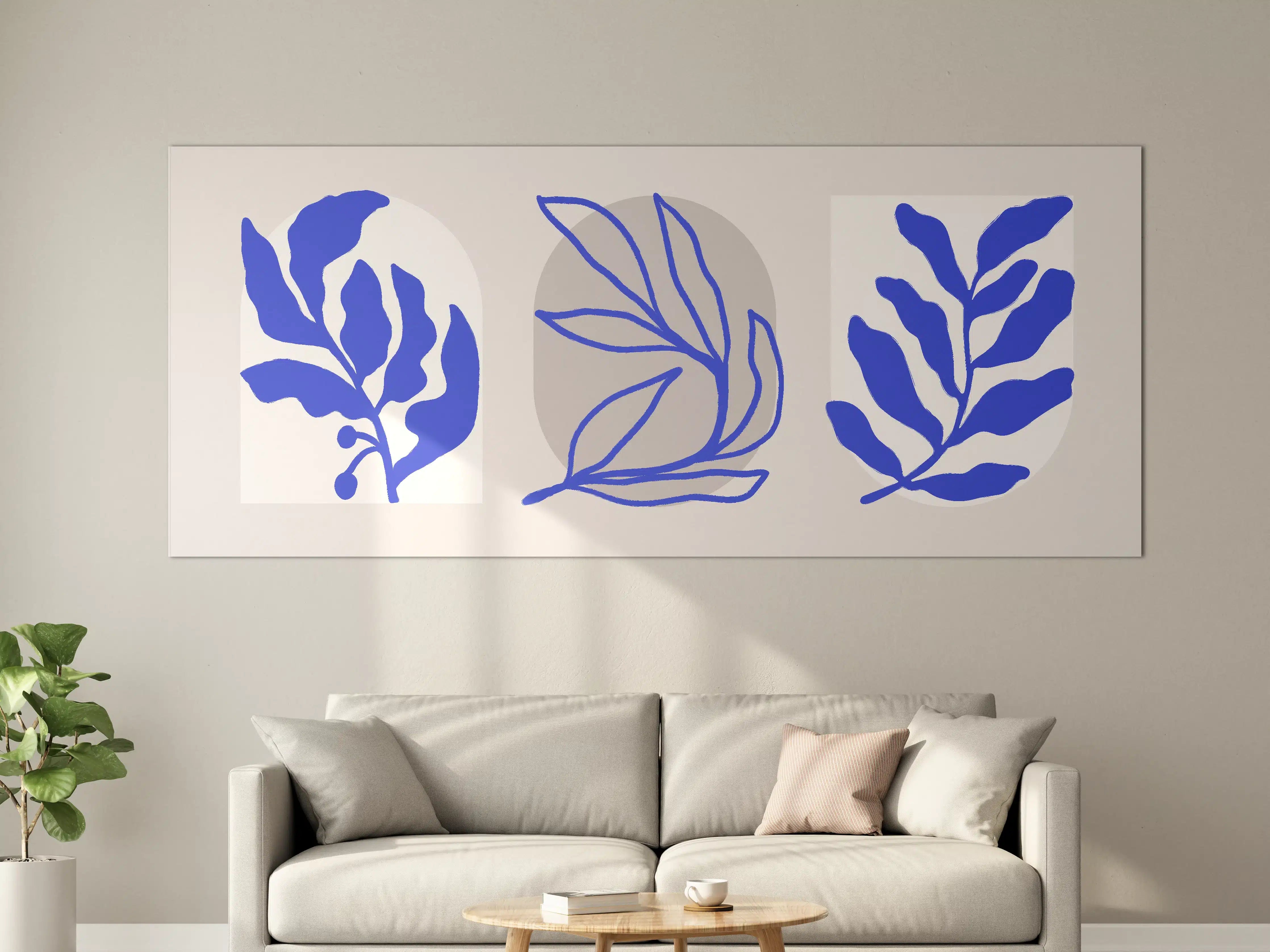 Große Wandbilder - Moderne Blätter-Illustration in Blau