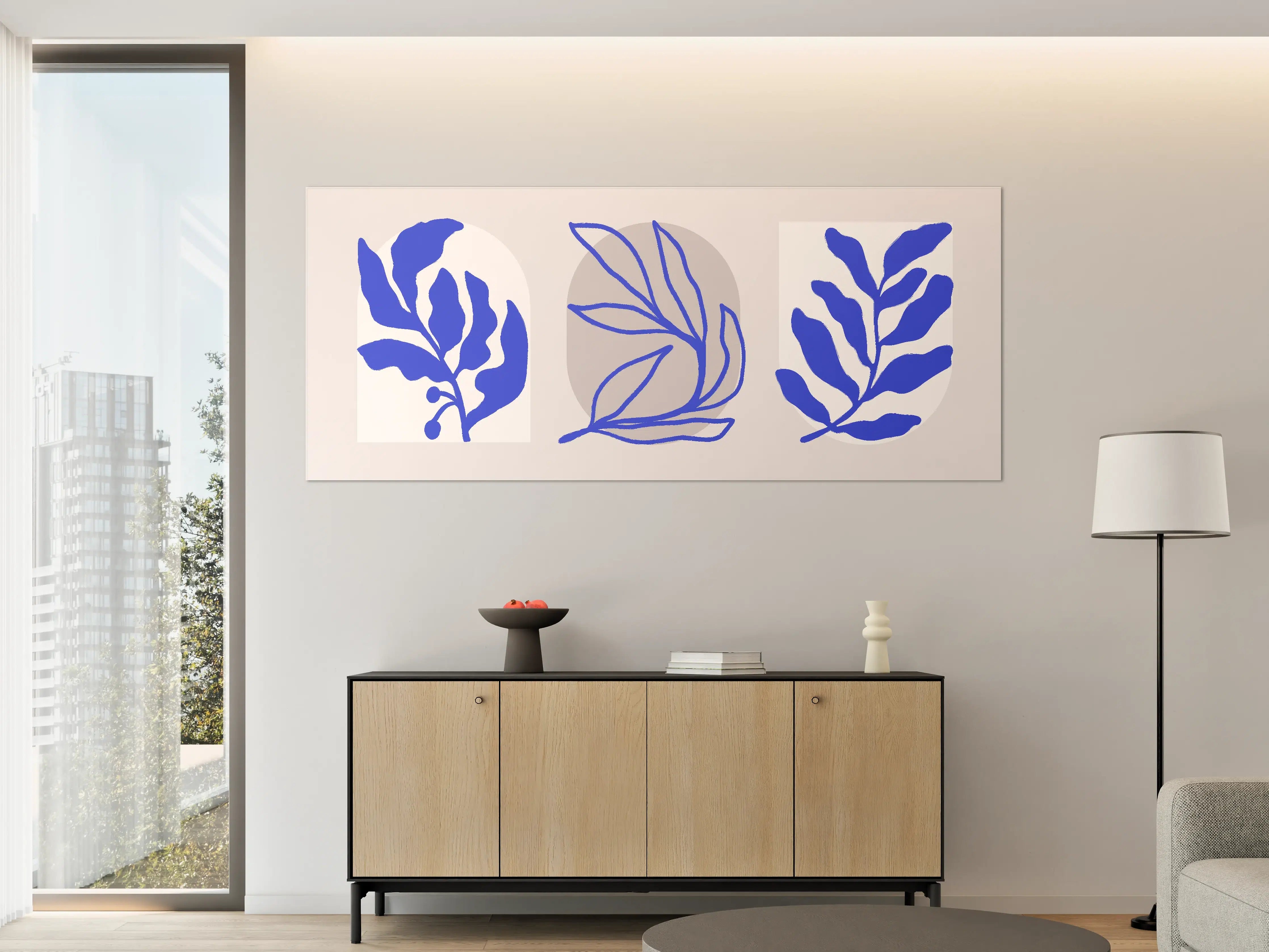 Große Wandbilder - Moderne Blätter-Illustration in Blau