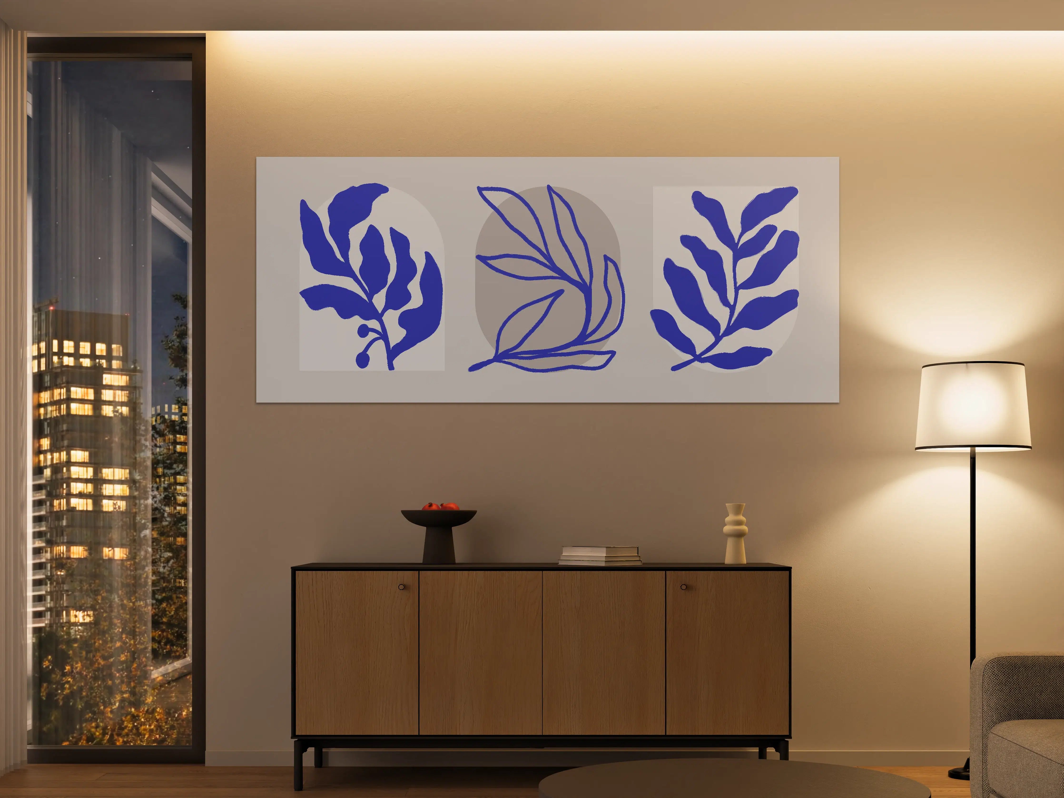 Große Wandbilder - Moderne Blätter-Illustration in Blau