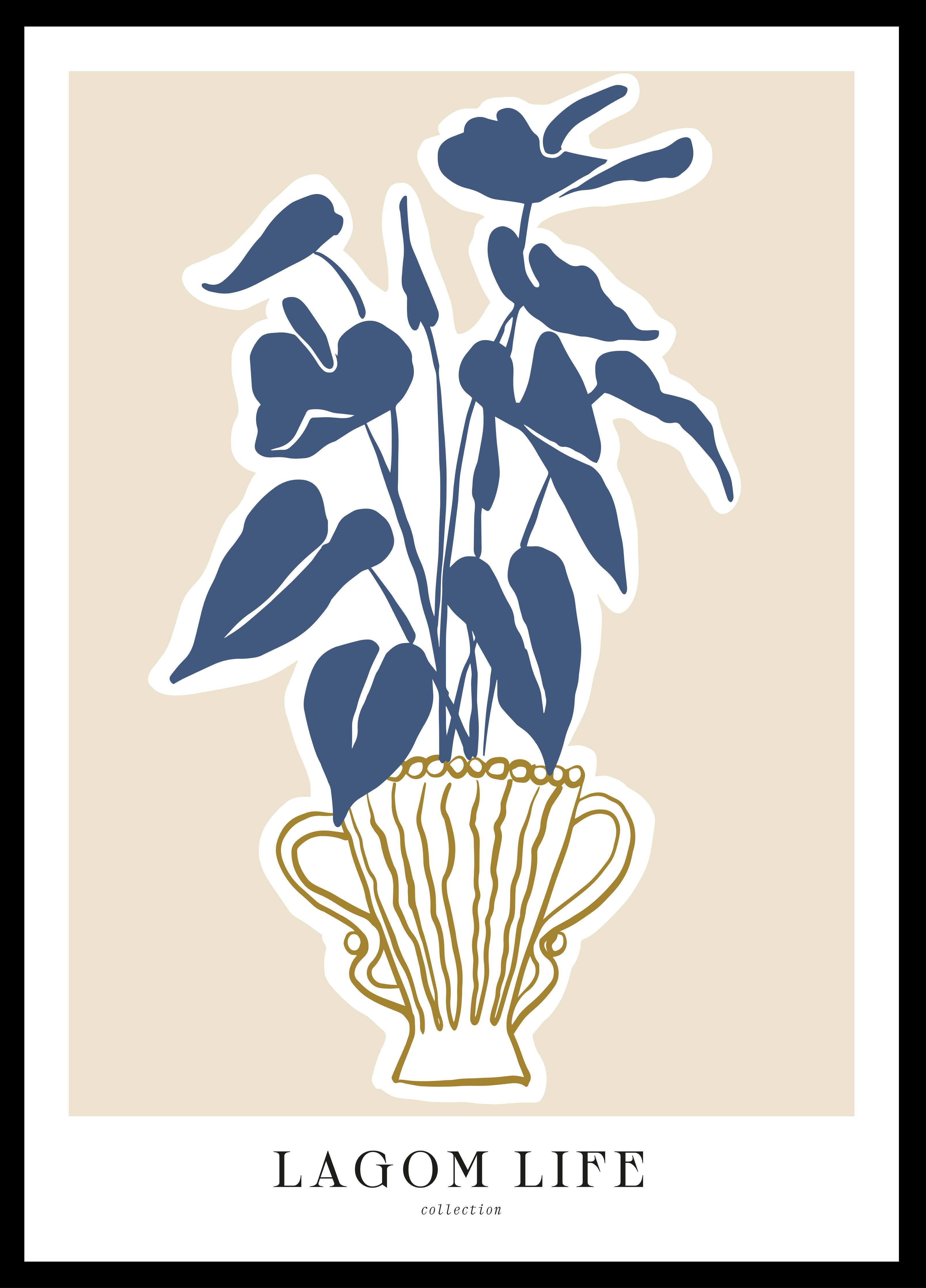 Große Wandbilder-Moderne Blau-Weiß-Vase mit Pflanzen