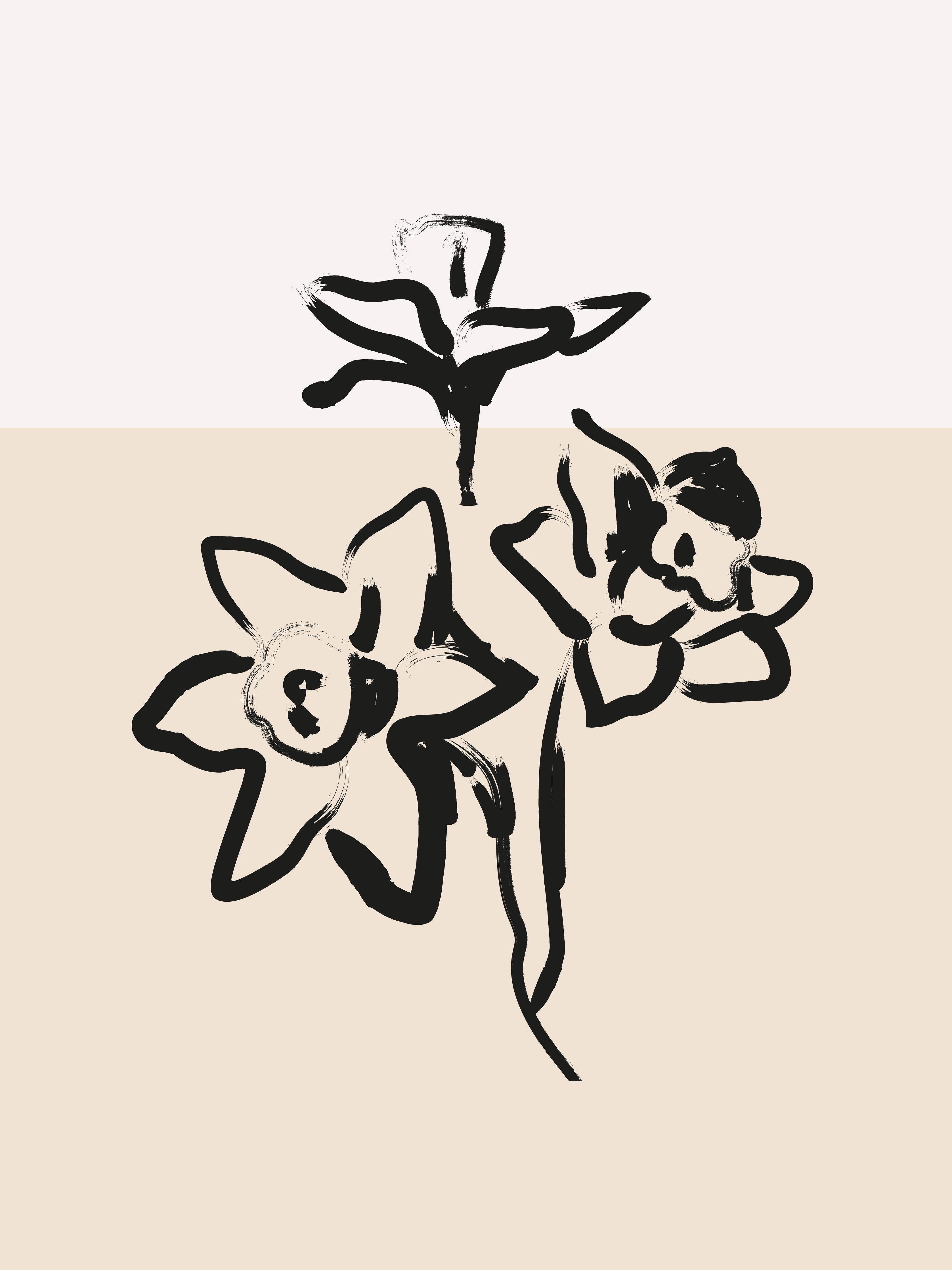 Große Wandbilder-Moderne Blumen-Illustration in Schwarz-Weiß