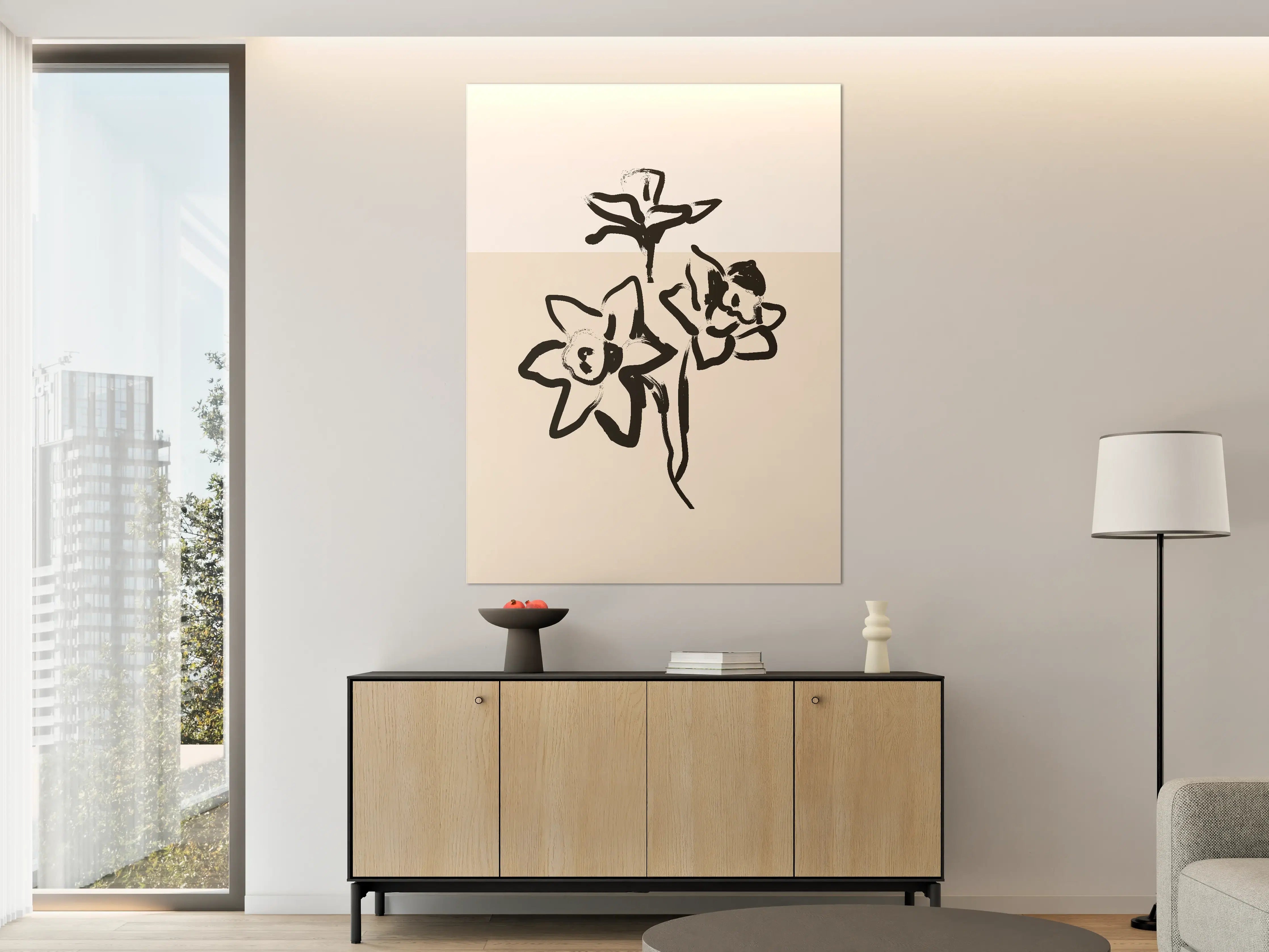 Große Wandbilder - Moderne Blumen-Illustration in Schwarz-Weiß