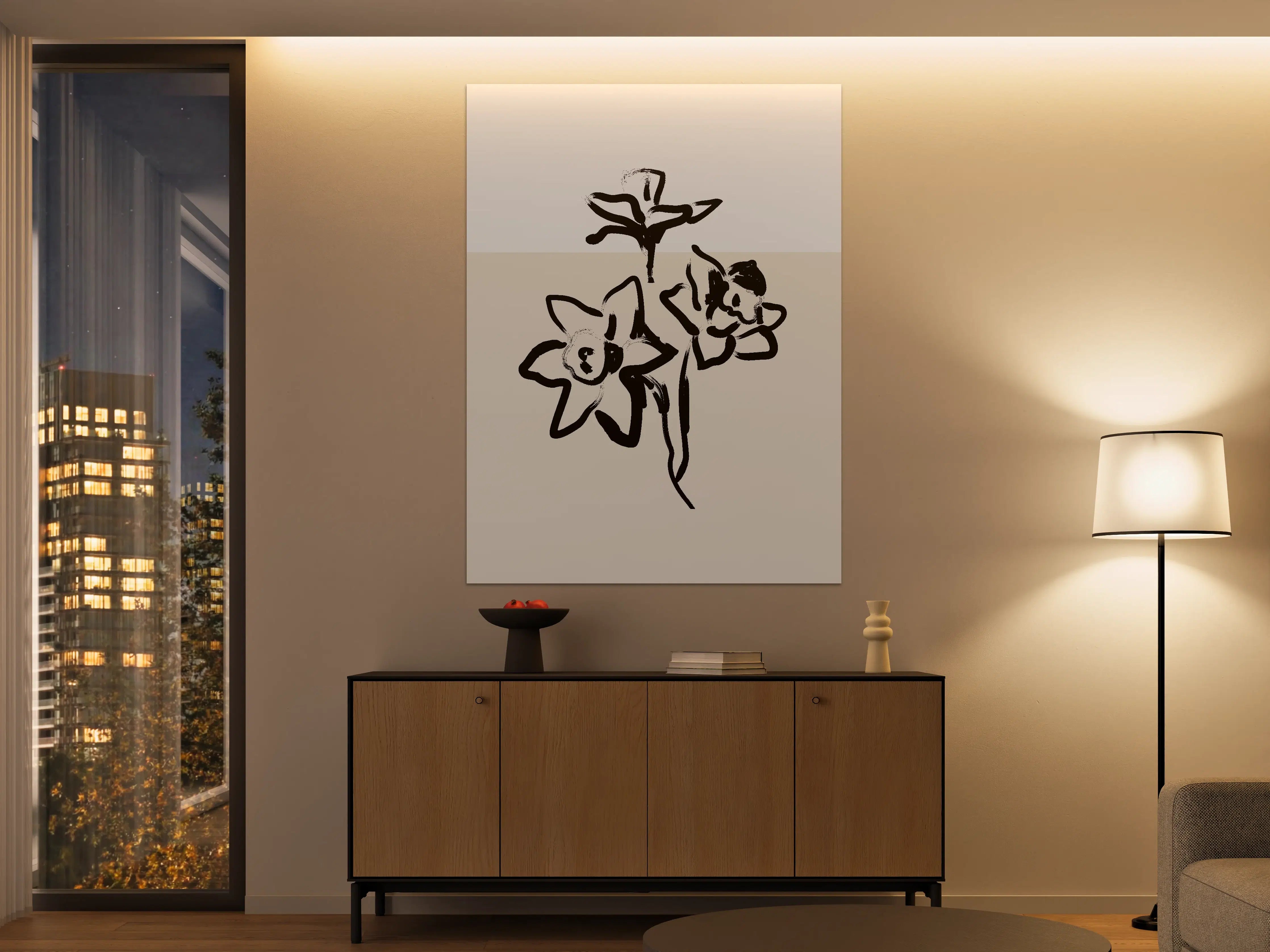 Große Wandbilder - Moderne Blumen-Illustration in Schwarz-Weiß
