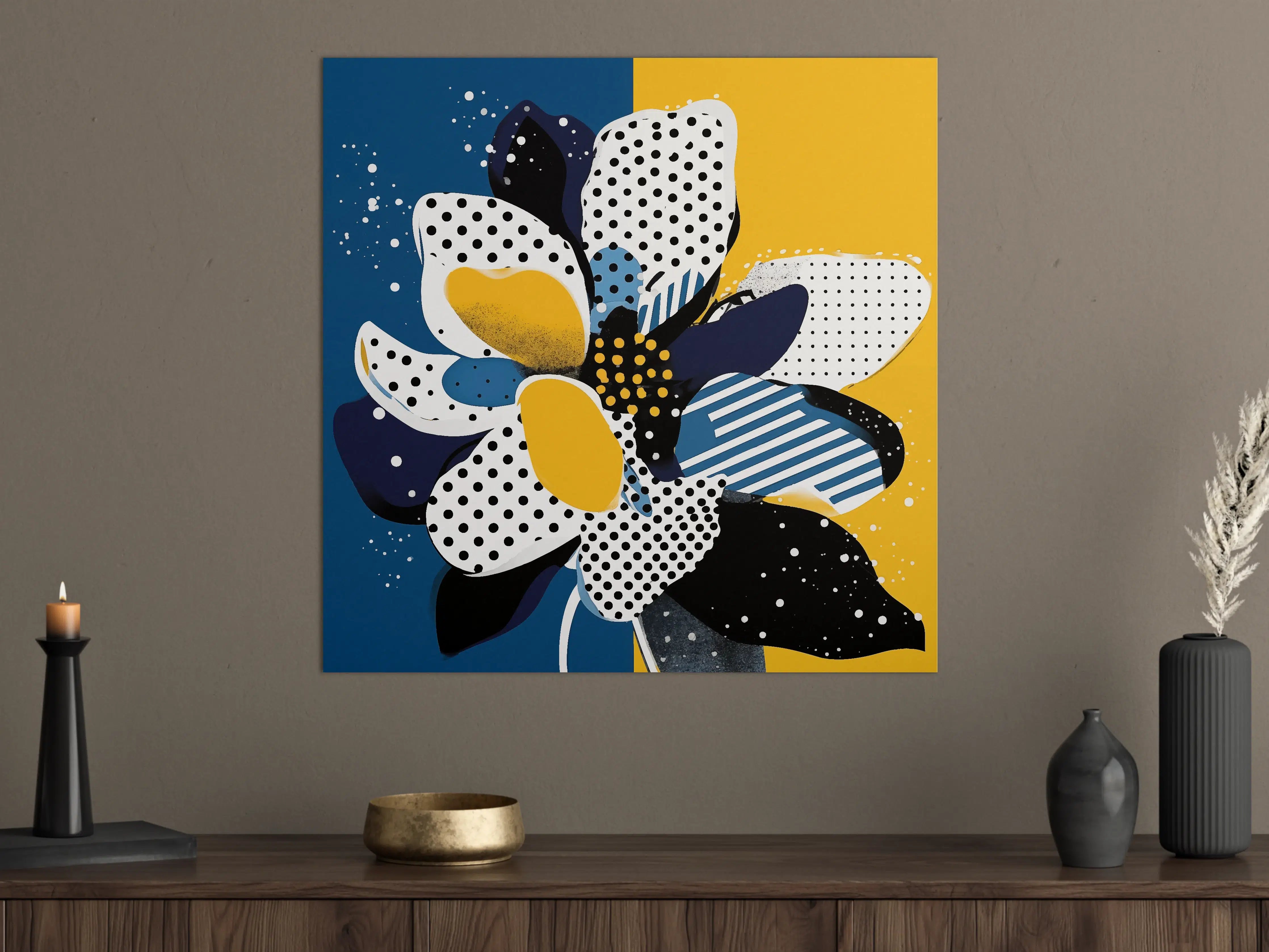 Große Wandbilder - Moderne Blumenillustration in Blau, Weiß und Gelb