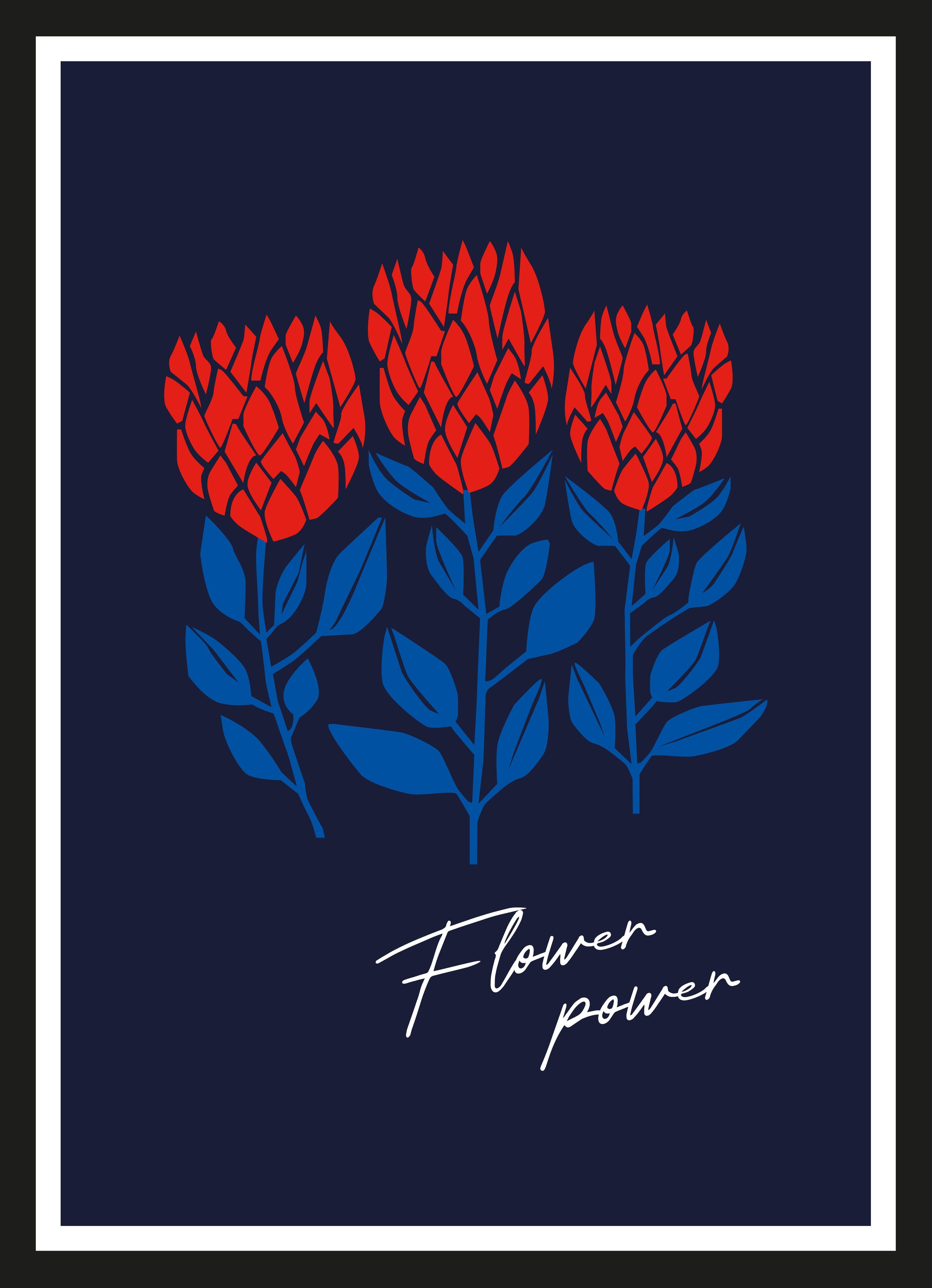 Große Wandbilder-Moderne Blumenillustration in Rot und Blau