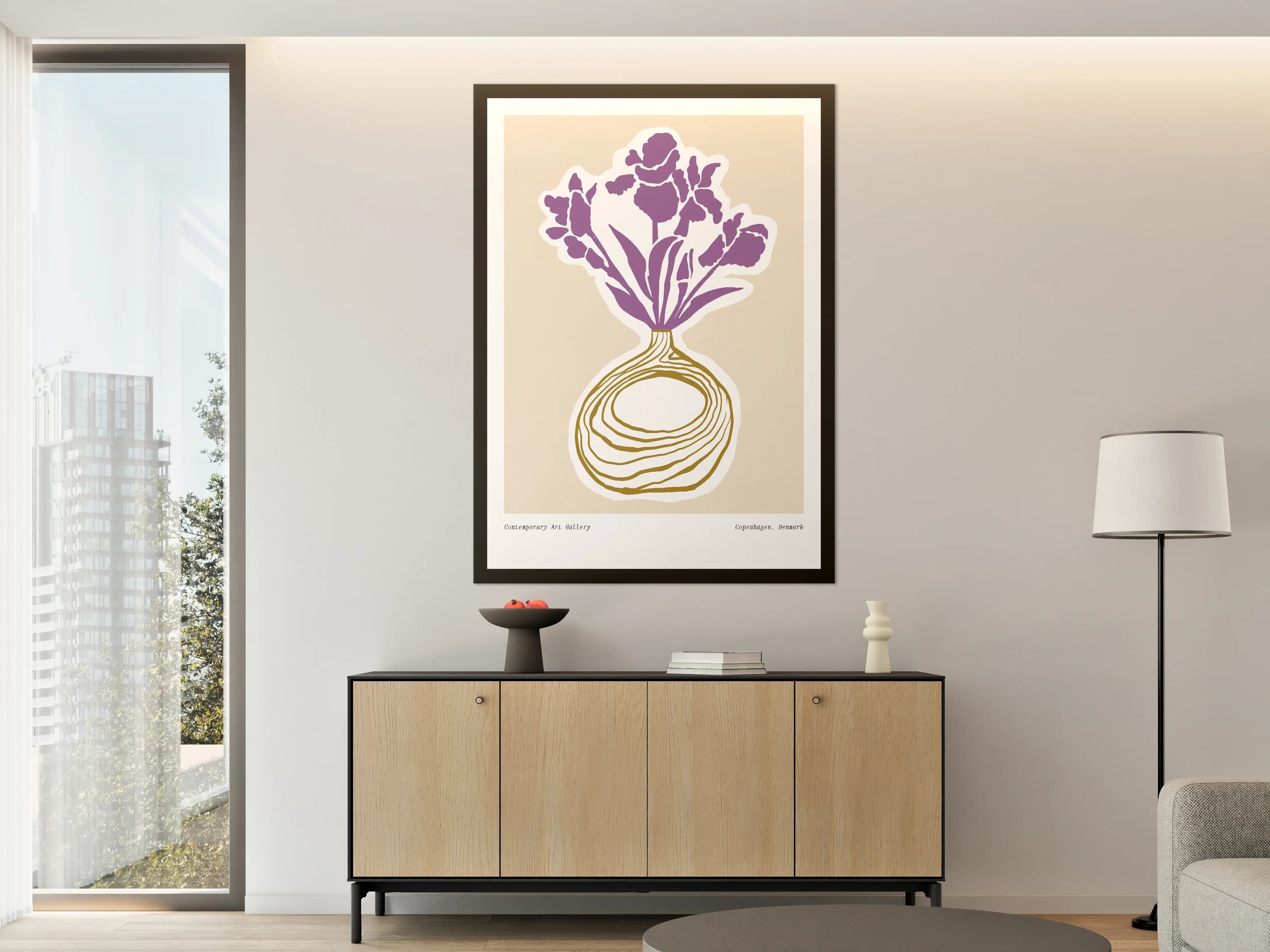 Große Wandbilder - Moderne Blumenillustration mit violettem Akzent